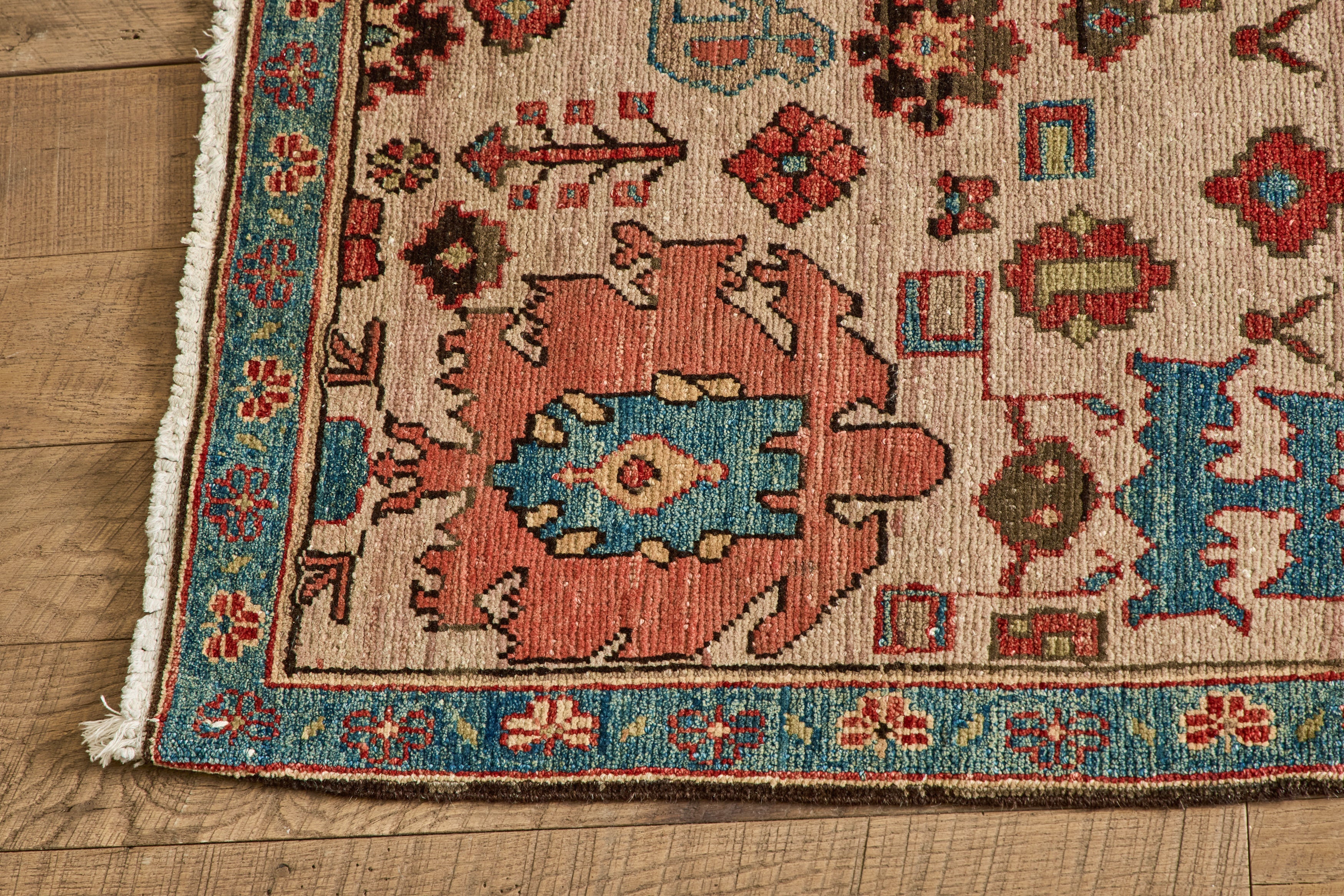 Nicky Kehoe - Blush & Blue Floral Heriz Rug 4'6 X 7'8