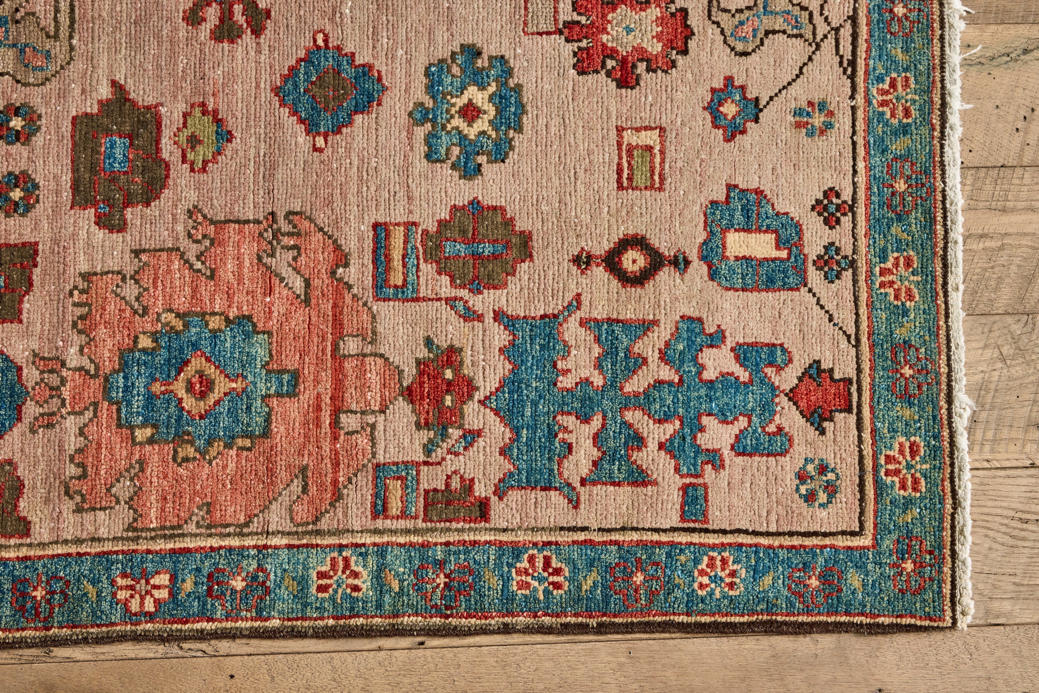 Nicky Kehoe - Blush & Blue Floral Heriz Rug 4'6 X 7'8