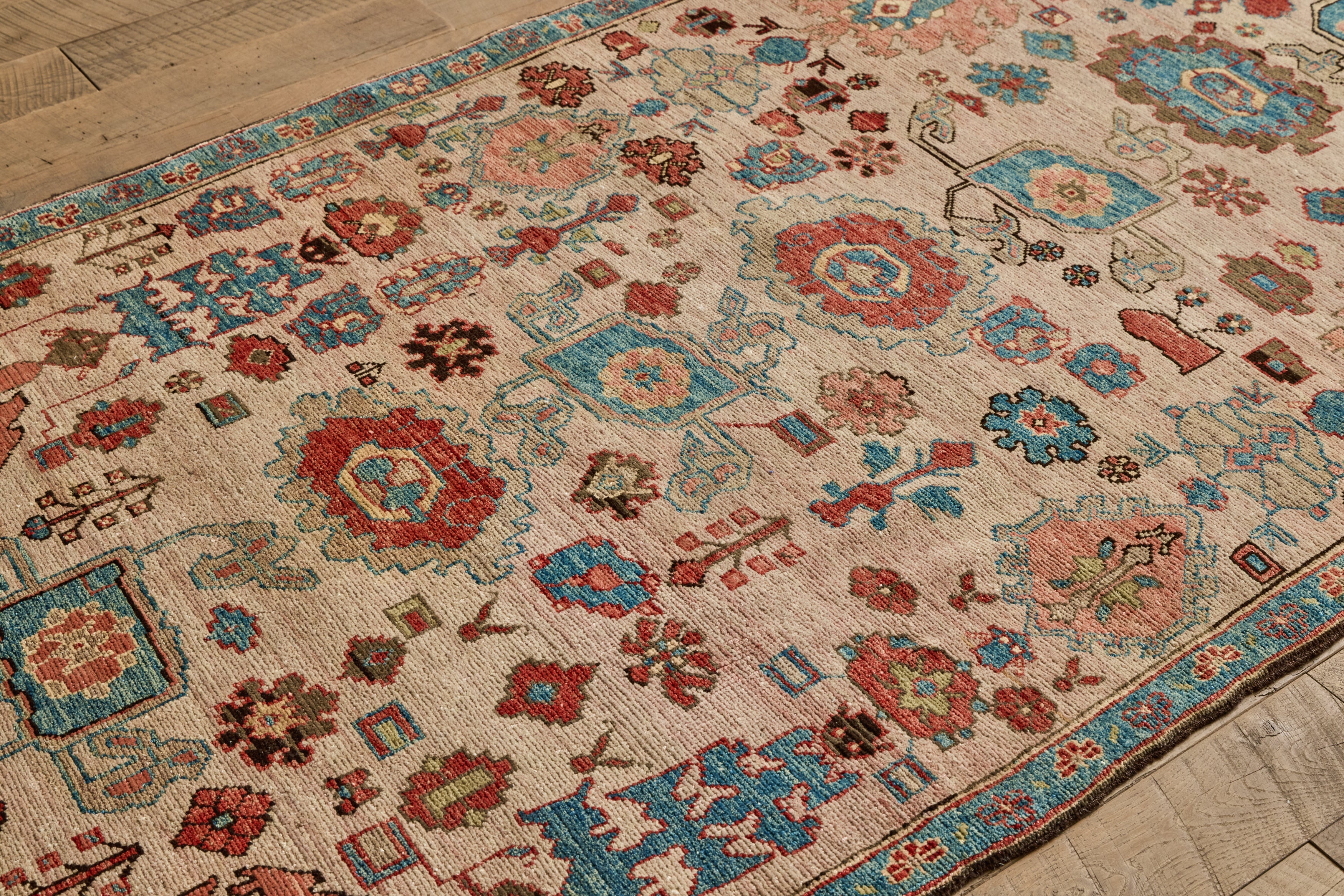 Nicky Kehoe - Blush & Blue Floral Heriz Rug 4'6 X 7'8
