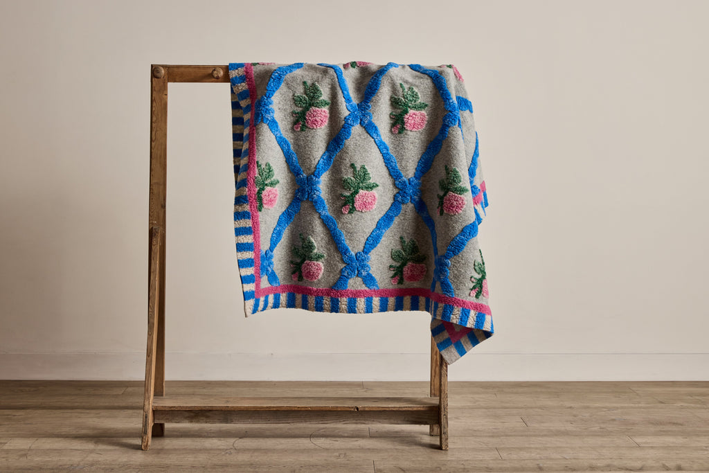 Nicky Kehoe - Italian Wool Throw in Pink and Blue