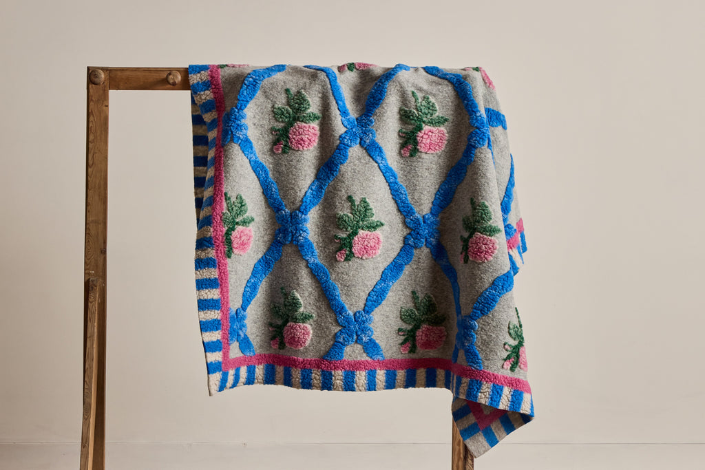Nicky Kehoe - Italian Wool Throw in Pink and Blue