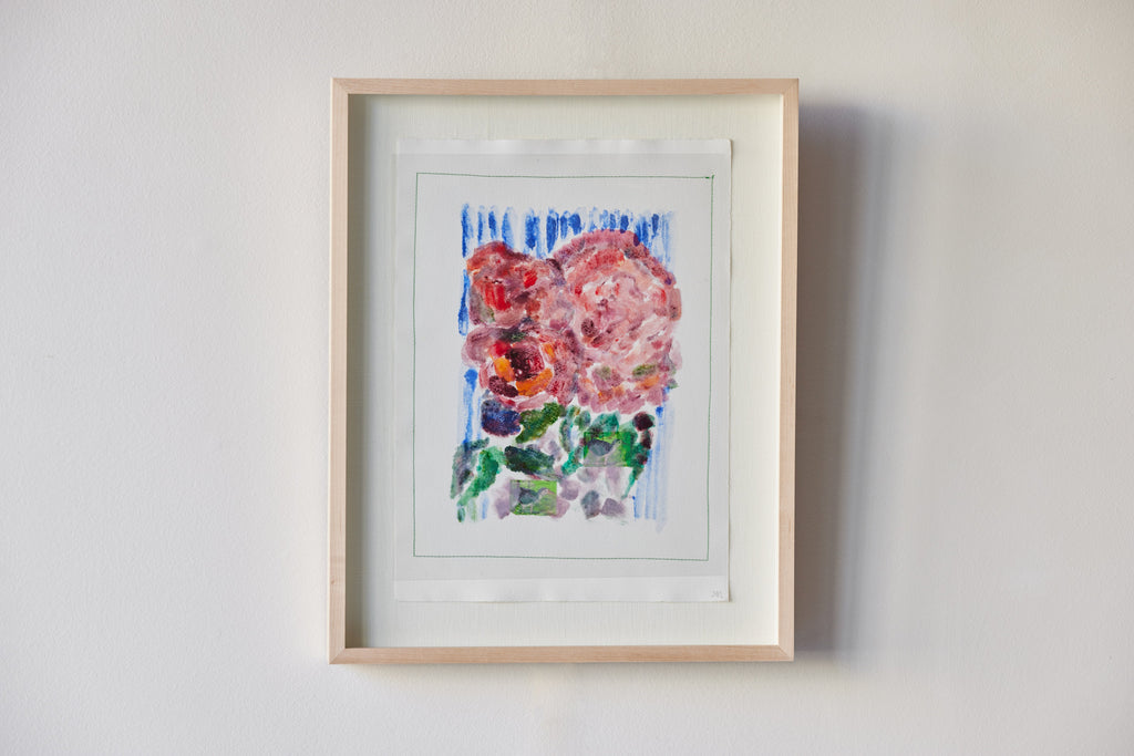 Nicky Kehoe - Pink Roses on Blue Stripes