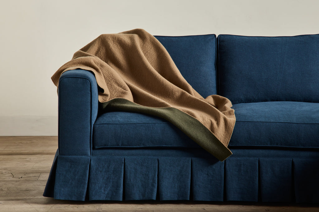 Nicky Kehoe - Cashmere Throw In Tan/ Forest Green