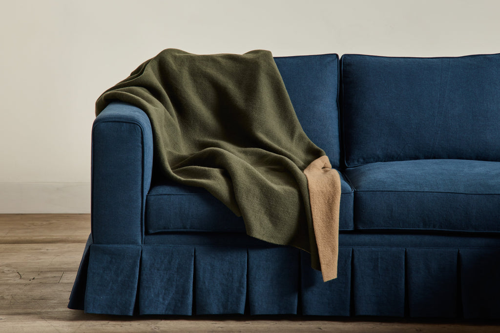 Nicky Kehoe - Cashmere Throw In Tan/ Forest Green