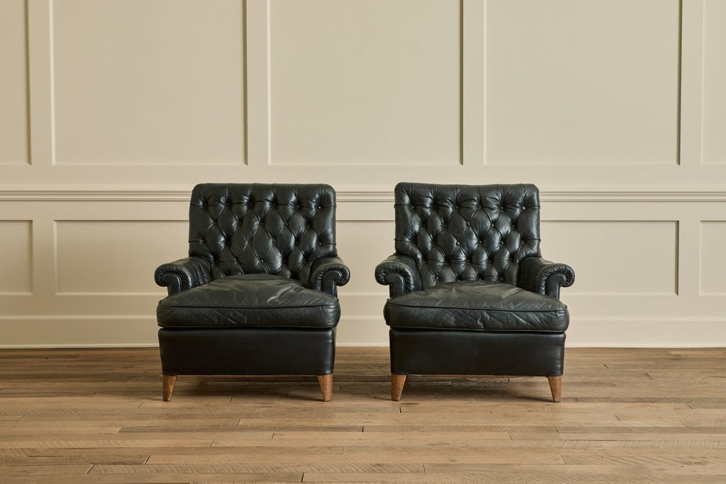 Nicky Kehoe - Pair of Tufted Black Leather Chairs