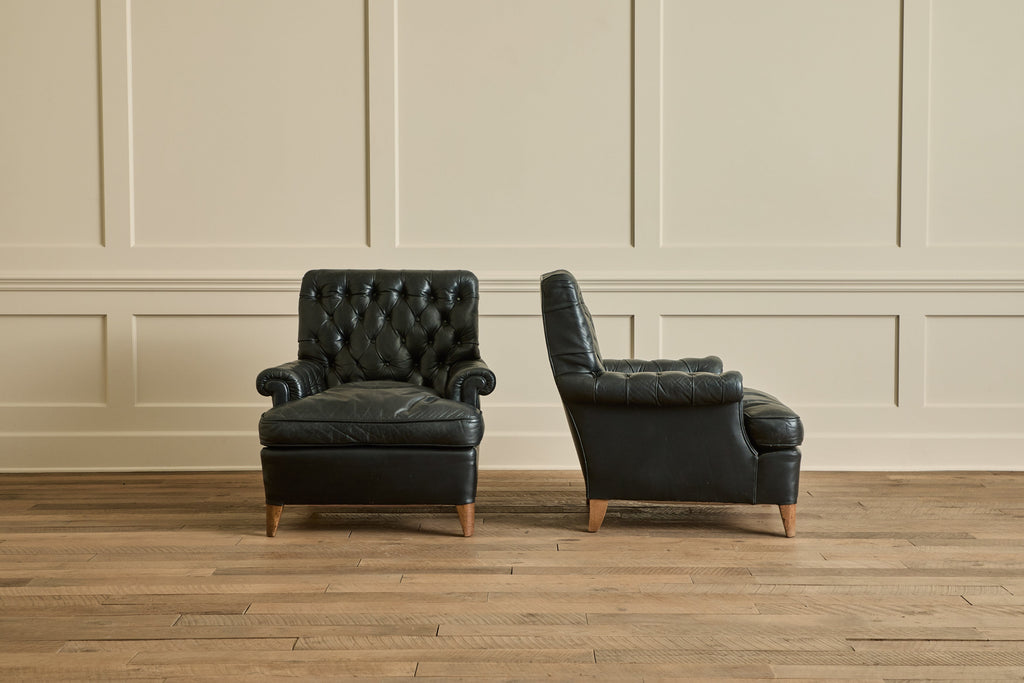 Nicky Kehoe - Pair of Tufted Black Leather Chairs