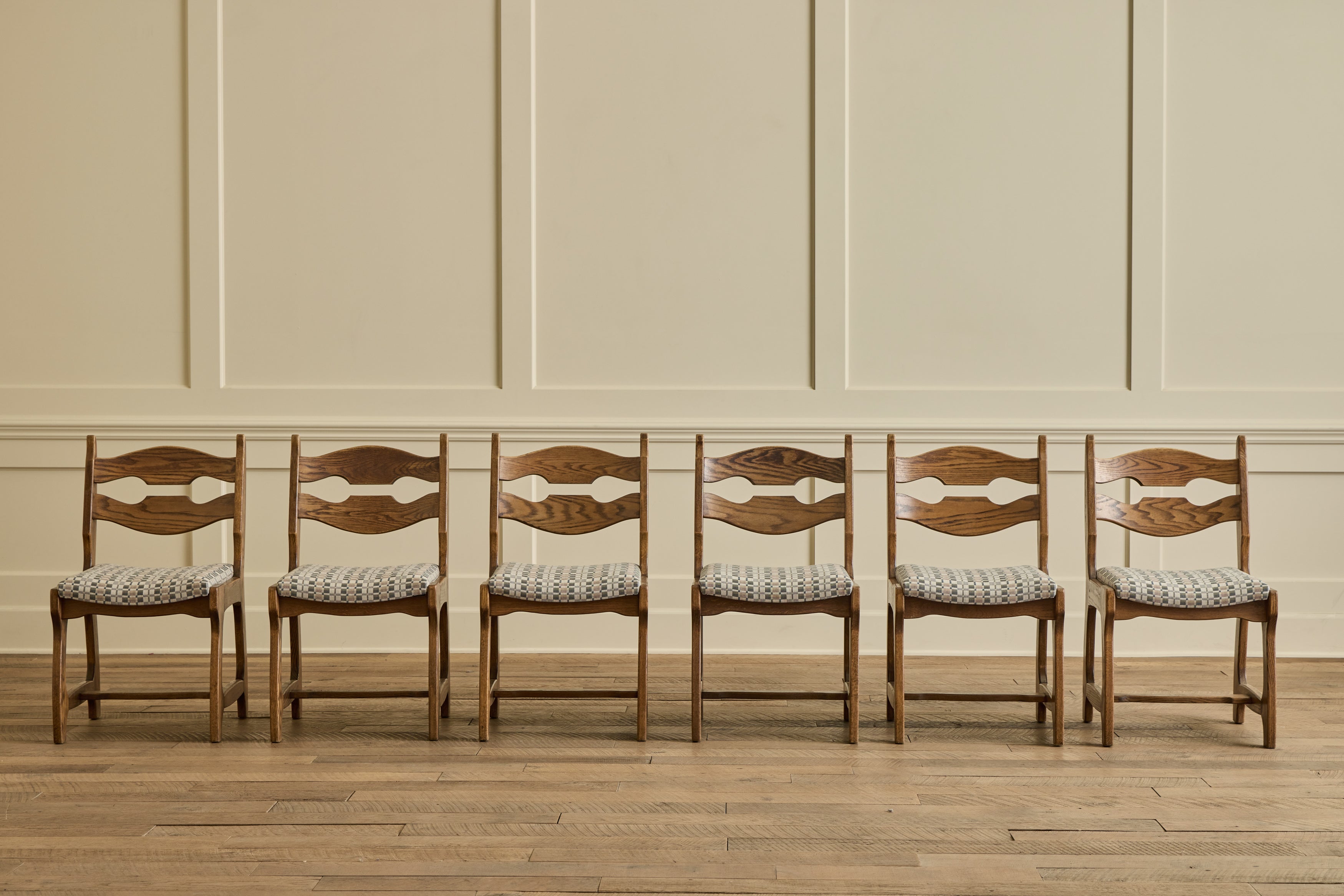 Nicky Kehoe - VTG SET OF 6 BELGIUM OAK CHAIRS