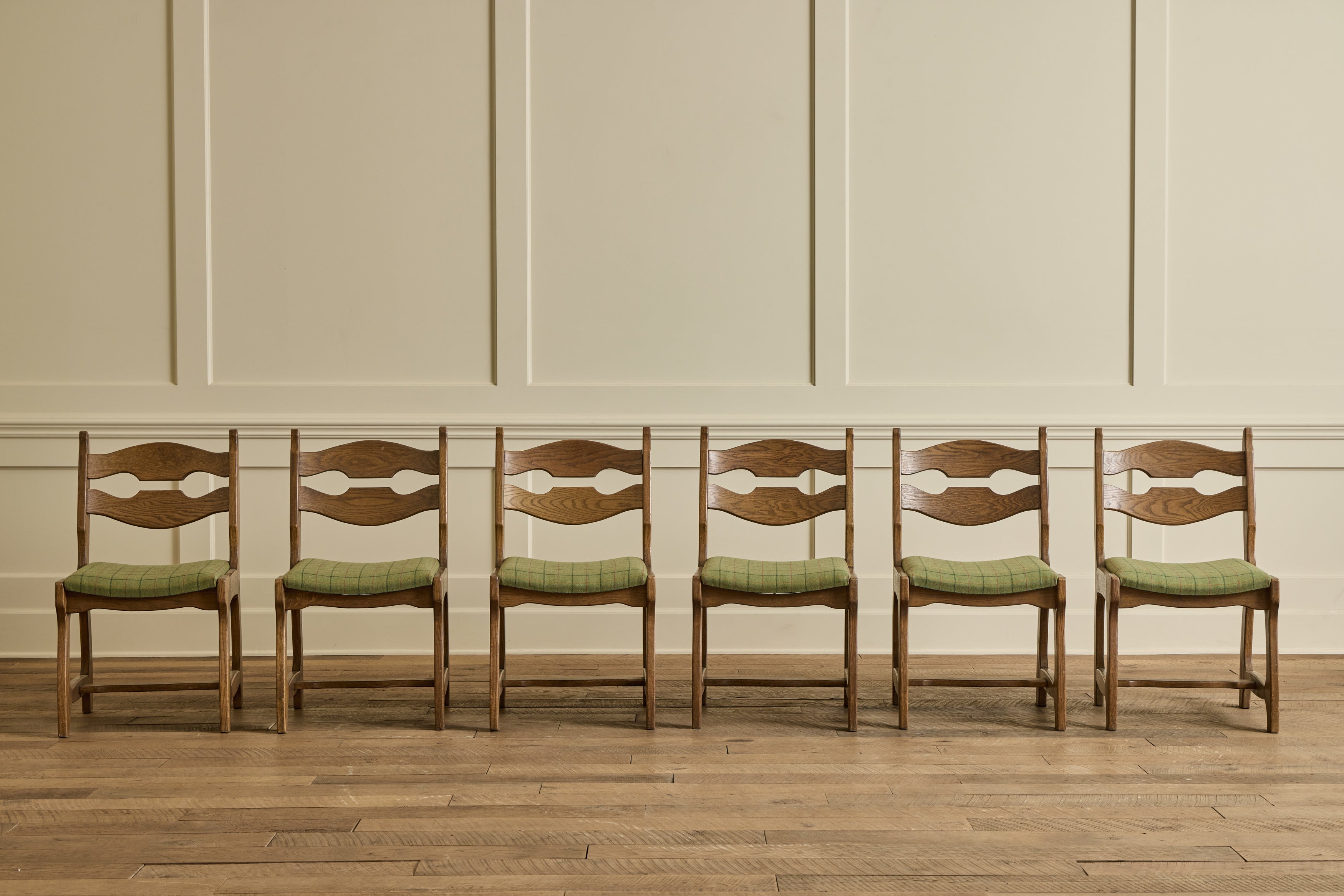 Nicky Kehoe - VTG SET OF 6 BELGIUM OAK CHAIRS