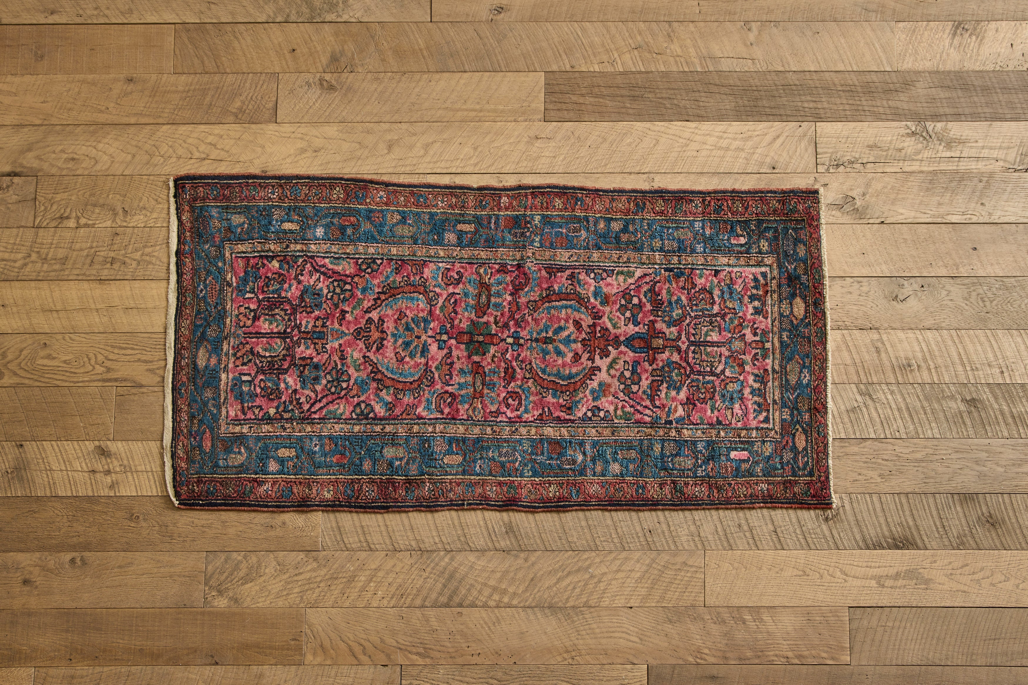 Nicky Kehoe - VTG PINK & BLUE MALAYER THROW RUG 2'7 X 5'