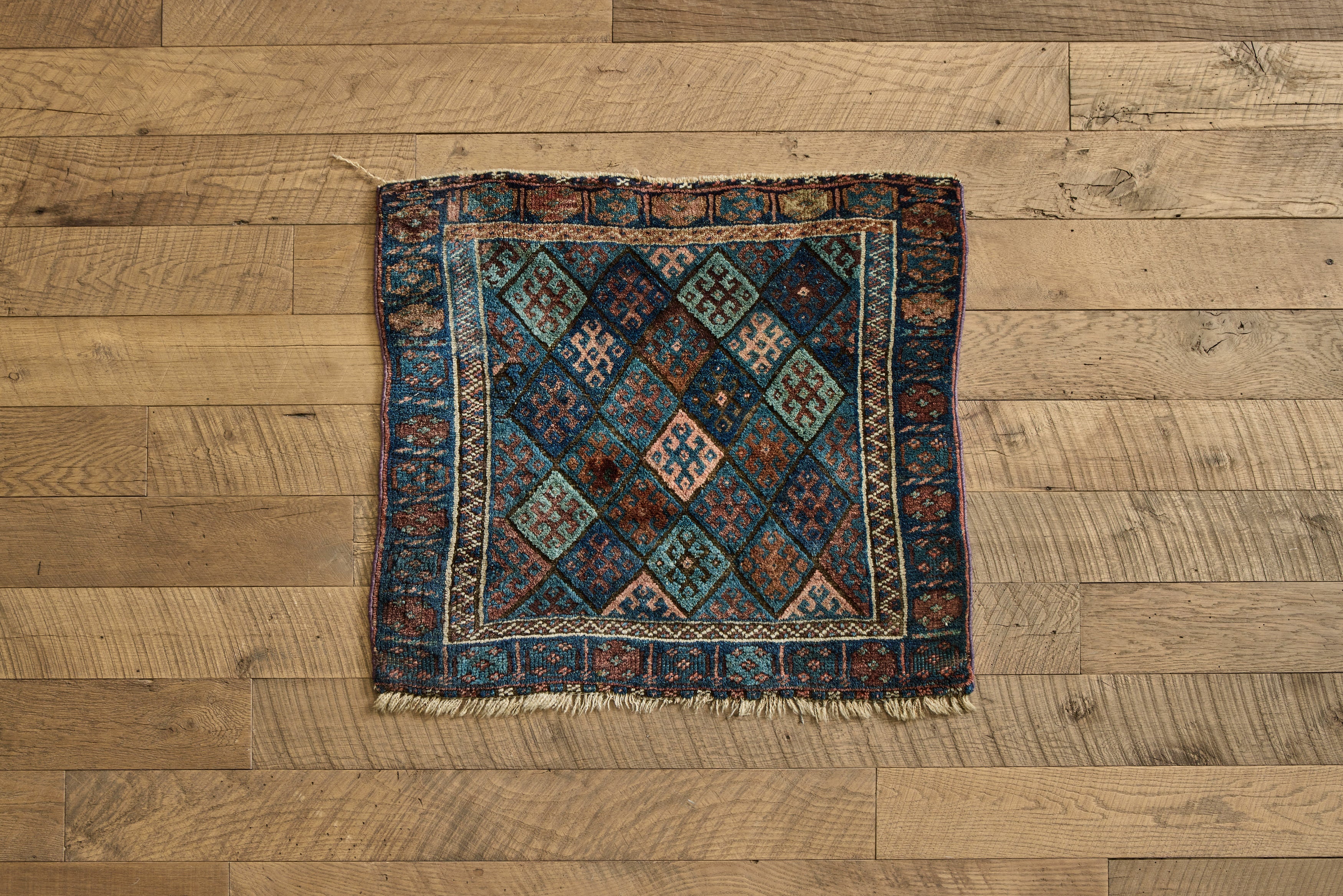 Nicky Kehoe - VTG BLUE & PURPLE KURDISH SCATTER RUG 2'6 X 2'9