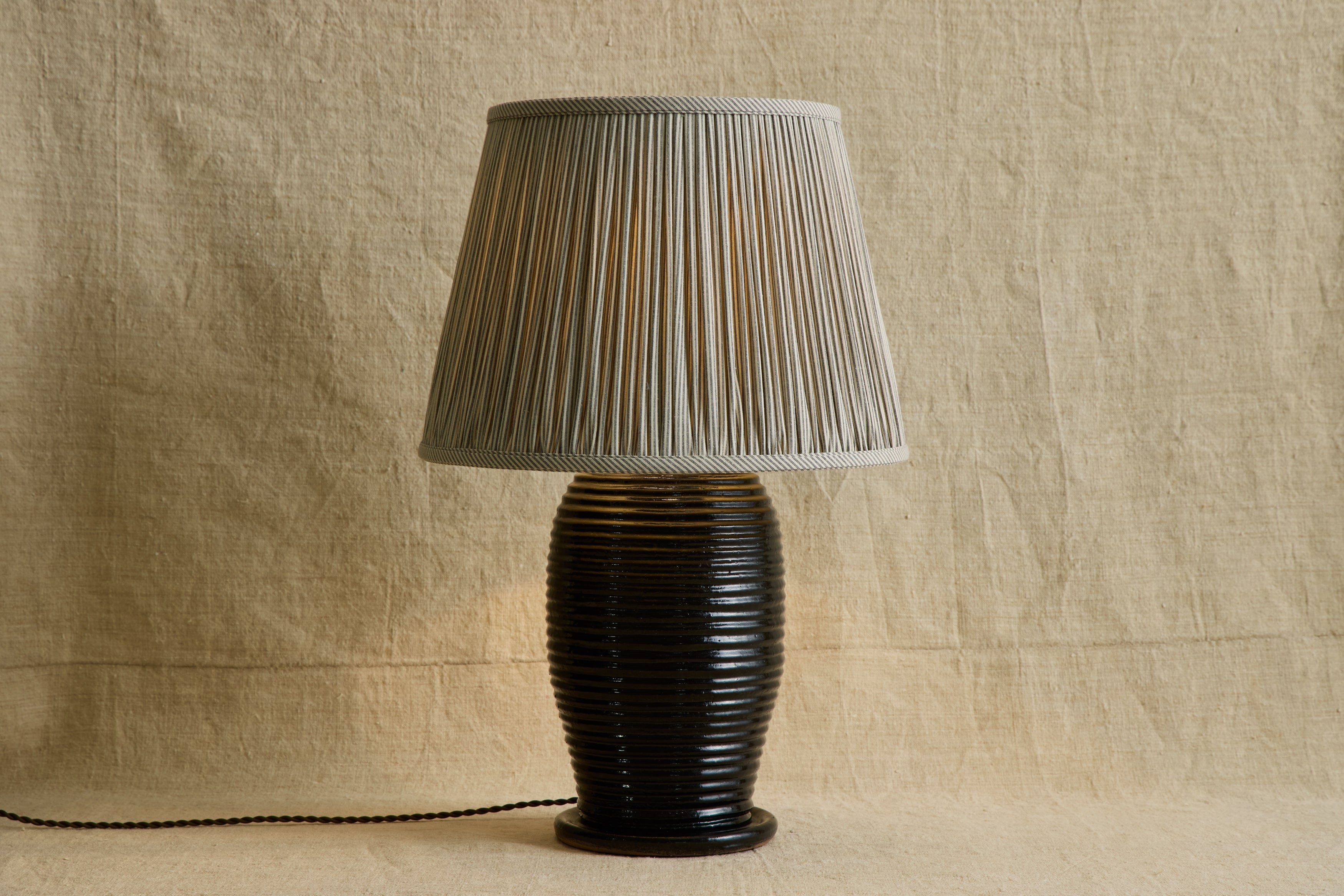 Nicky Kehoe - Humbug Brown & White Ticking Pleated Lampshade (Multiple Styles)