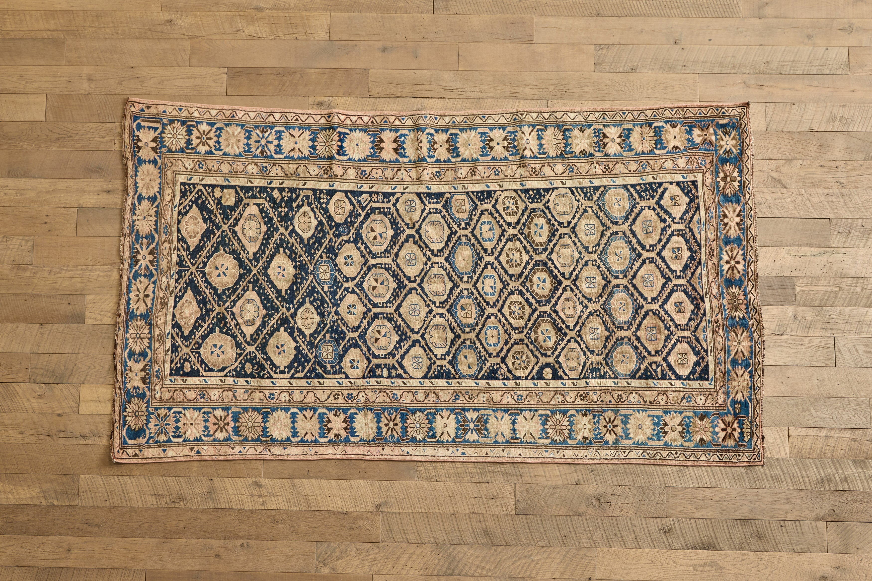 Nicky Kehoe - VTG BLUE & BEIGE CAUCASIAN RUG 5'1 X 8'10