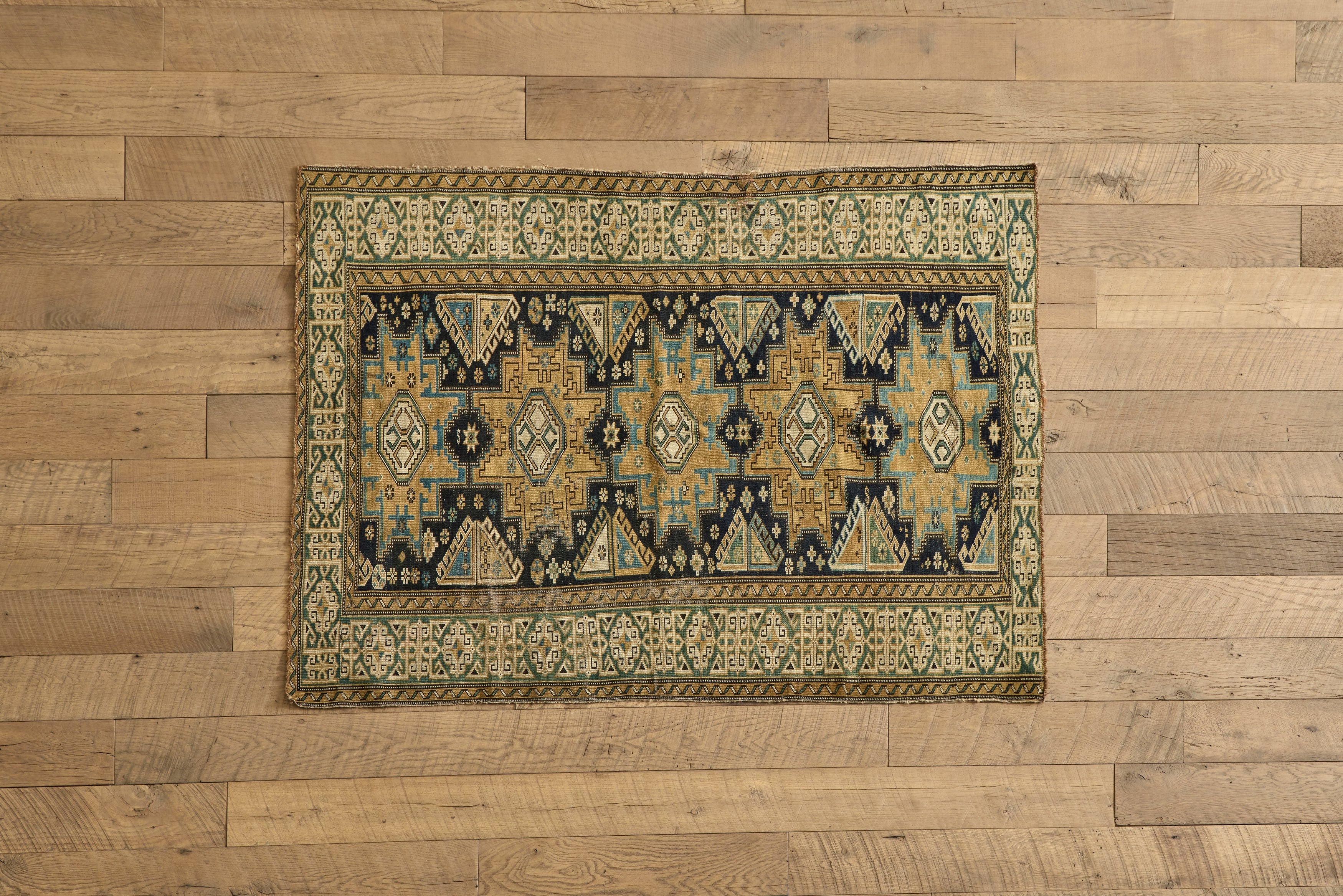 Nicky Kehoe - VTG BLUE & GOLD SCATTER RUG 3'7 X 5
