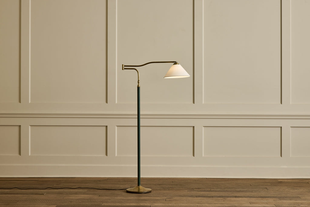 Nicky Kehoe - Green Leather & Brass Floor Lamp
