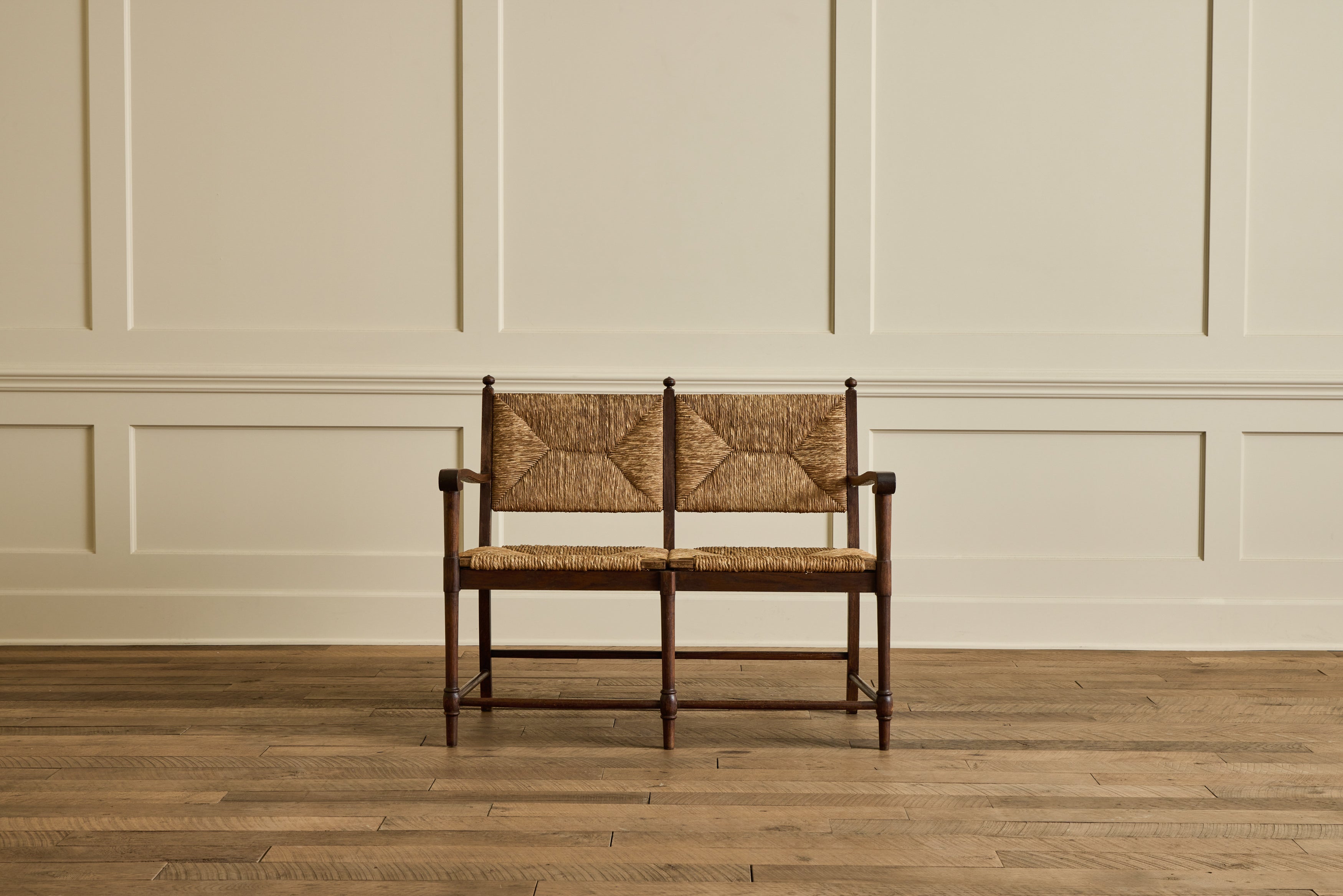 Nicky Kehoe - VTG FRENCH OAK & RUSH BENCH