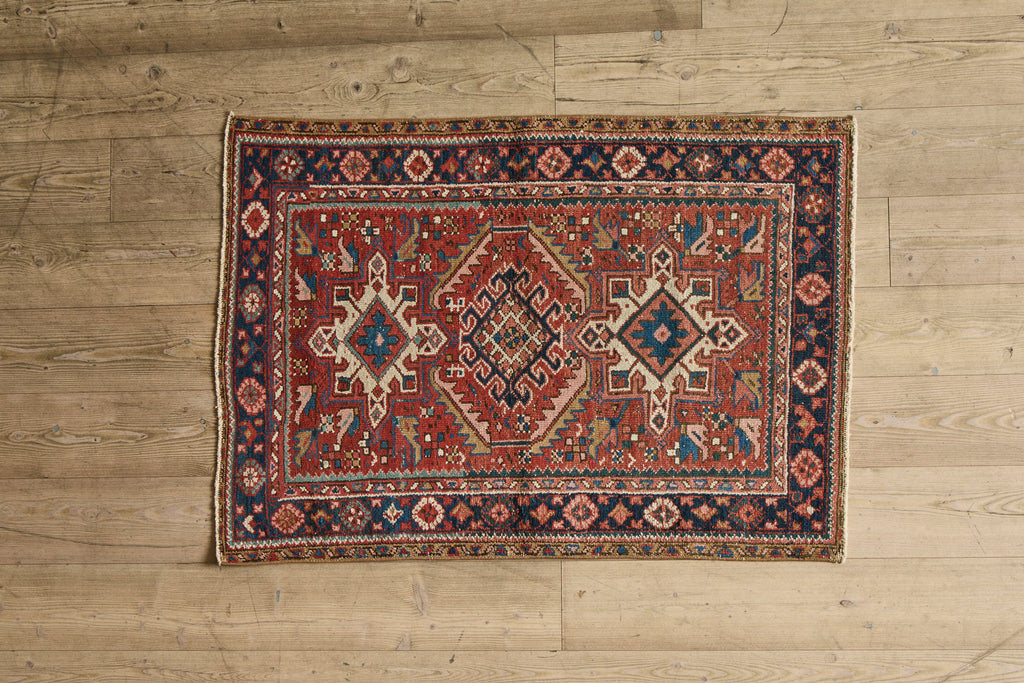 Nicky Kehoe - Red & Blue Heriz Throw Rug 3’3 X 4’2