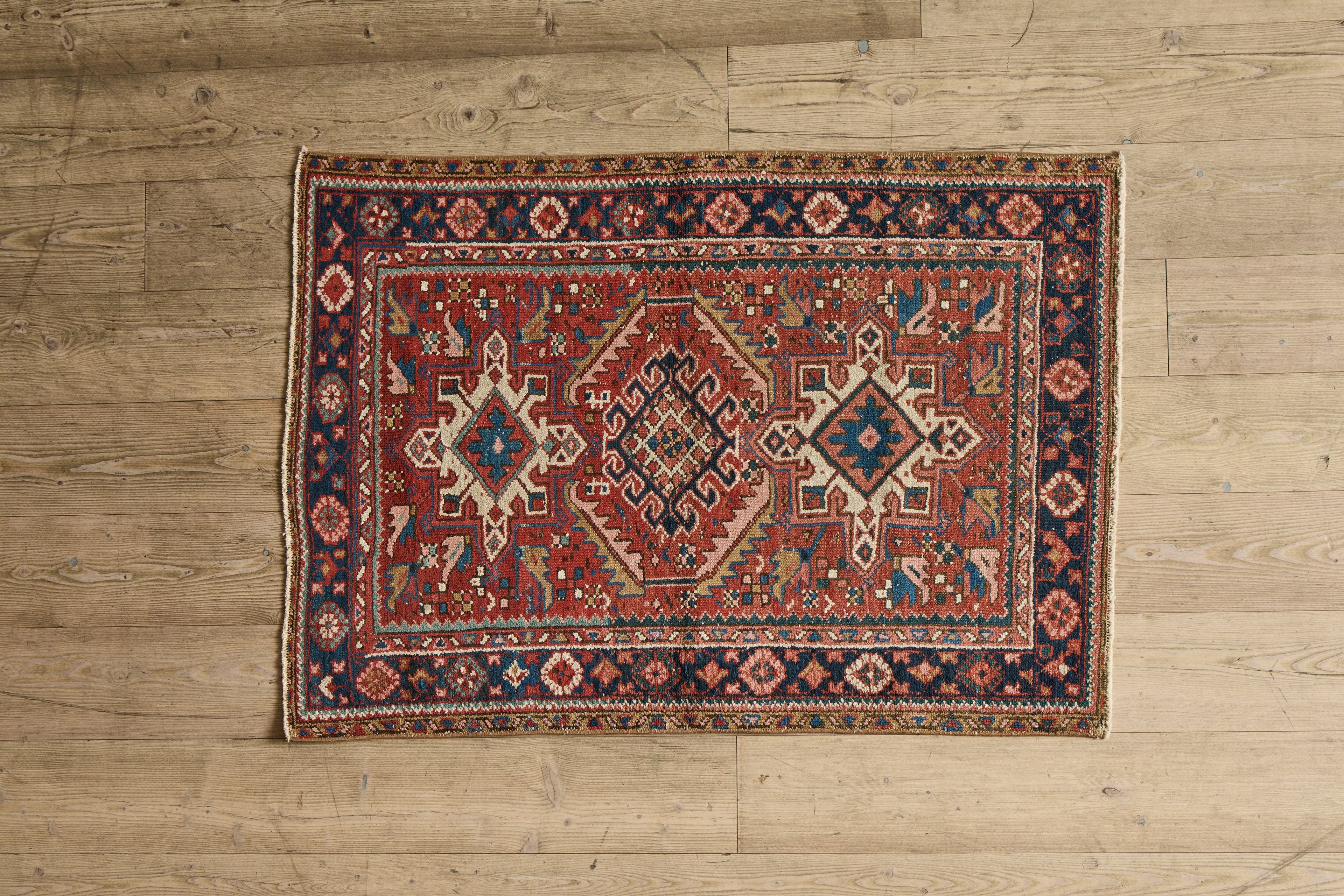 Nicky Kehoe - Red & Blue Heriz Throw Rug 3’3 X 4’2