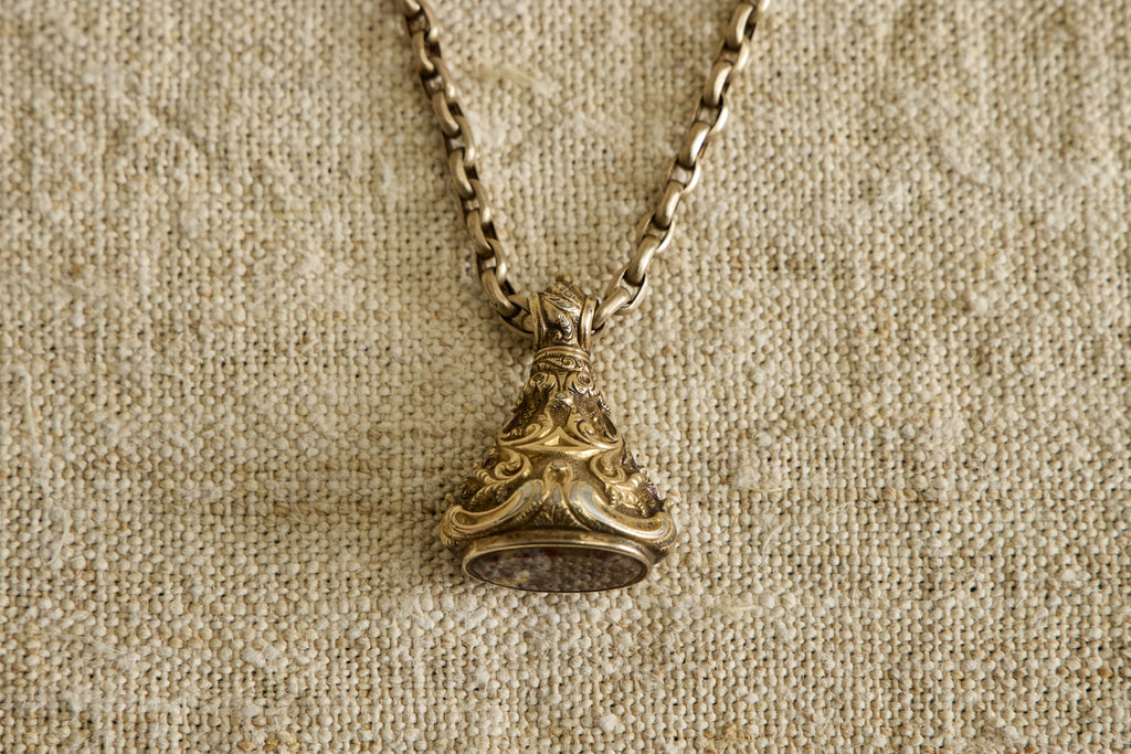 Nicky Kehoe - Early Georgian Agate Fob with Guard Chain Necklace