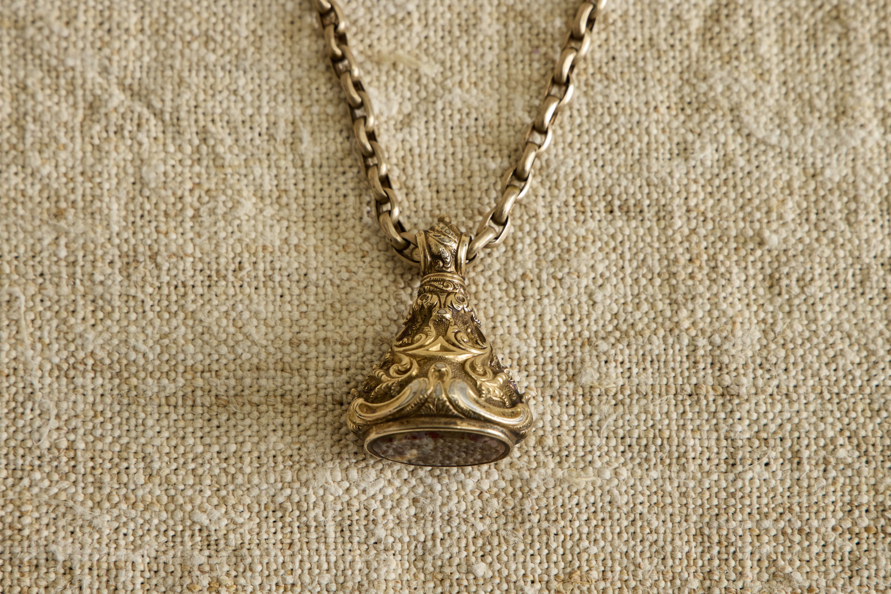 Nicky Kehoe - Early Georgian Agate Fob with Guard Chain Necklace