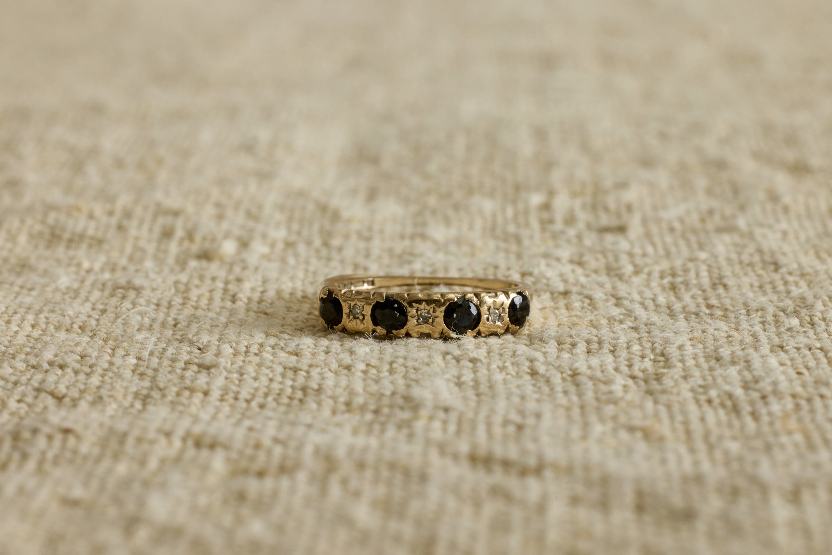 Nicky Kehoe - 1940s Sapphire and Diamond High Etched Band