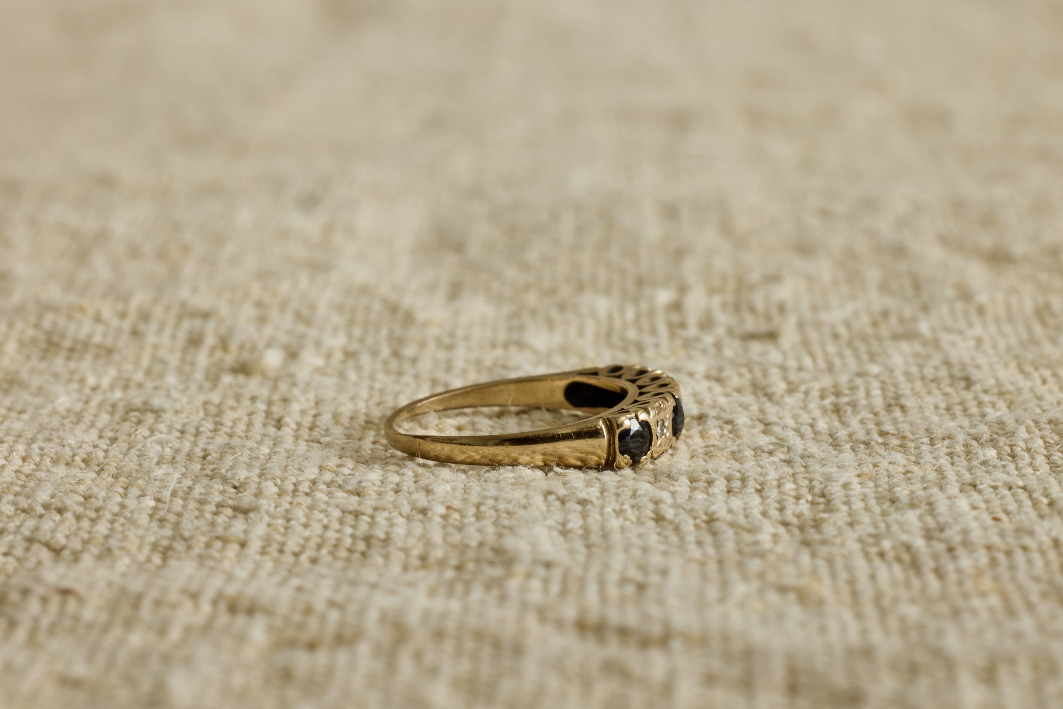 Nicky Kehoe - 1940s Sapphire and Diamond High Etched Band