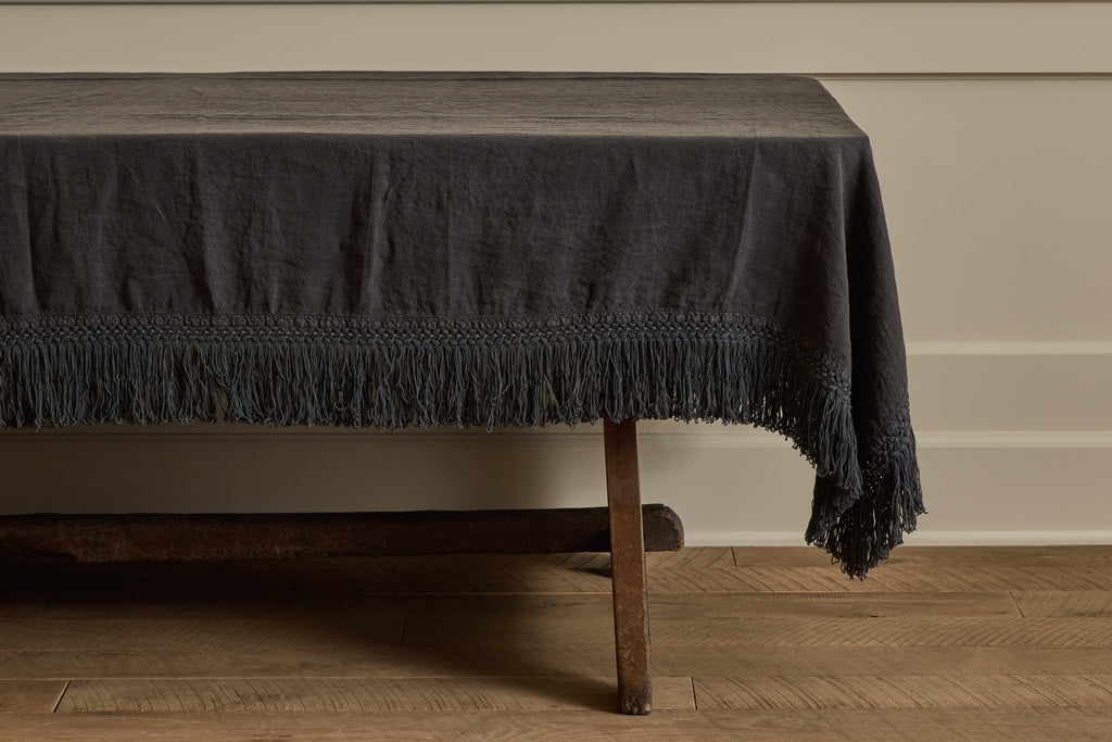 Nicky Kehoe - Linen Tablecloth in Slate Fringe