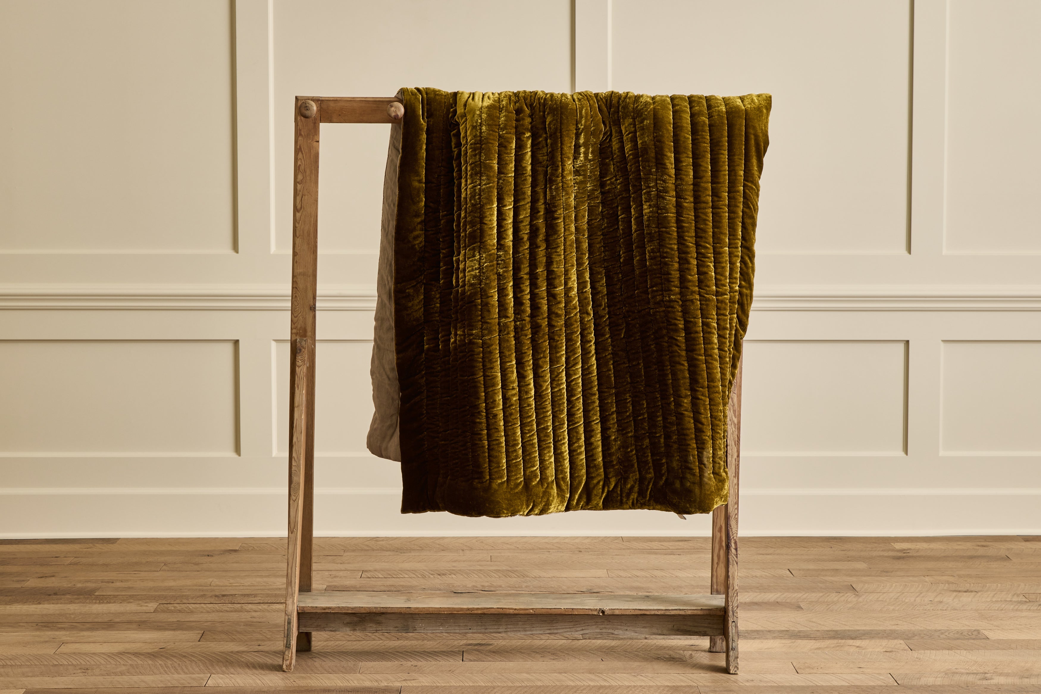 Nicky Kehoe - Golden Velvet and Grey Linen Throw