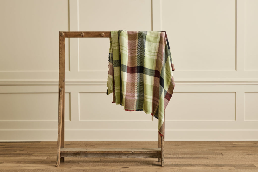 Nicky Kehoe - Merino Wool & Cashmere Throw in Basil Plaid