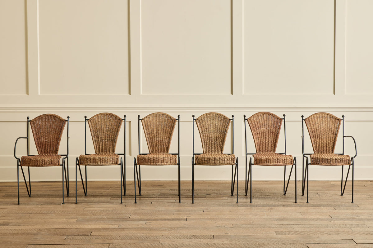 Nicky Kehoe - VTG SET OF 6 IRON & WICKER CHAIRS