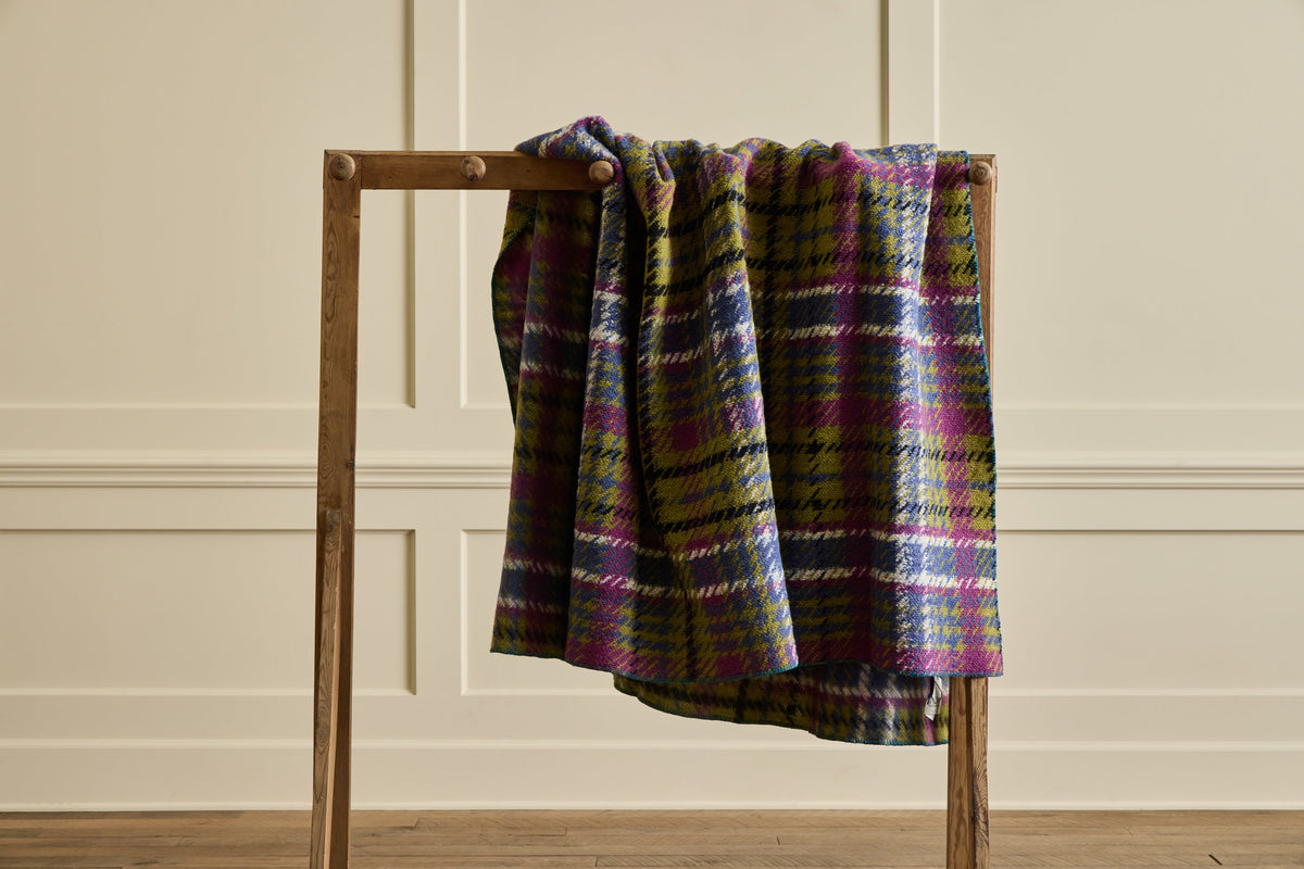 Nicky Kehoe - Italian Wool Throw in Tartan Peridot