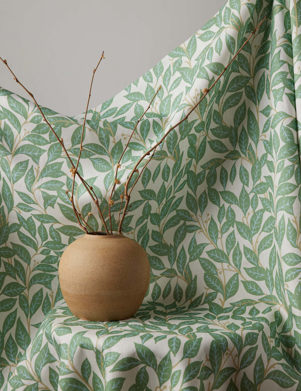 Lulu and Georgia - Orchard Leaves Green on Linen by Wallshoppe