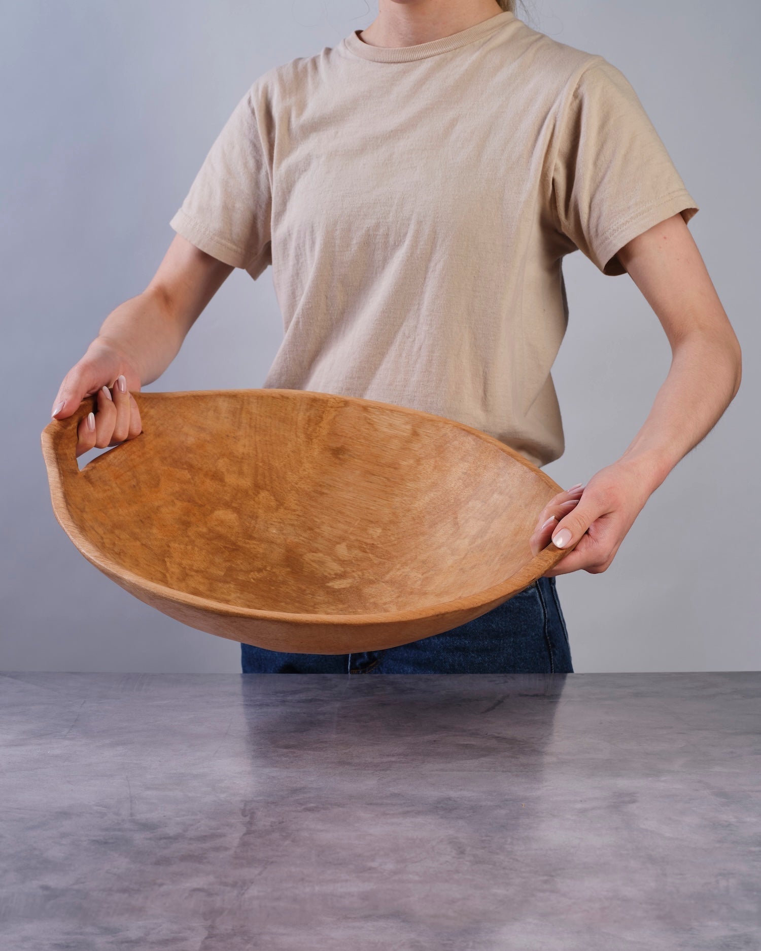 Terra Klay - Large 18 inch Contemporary Oval wood Bowl with Handles