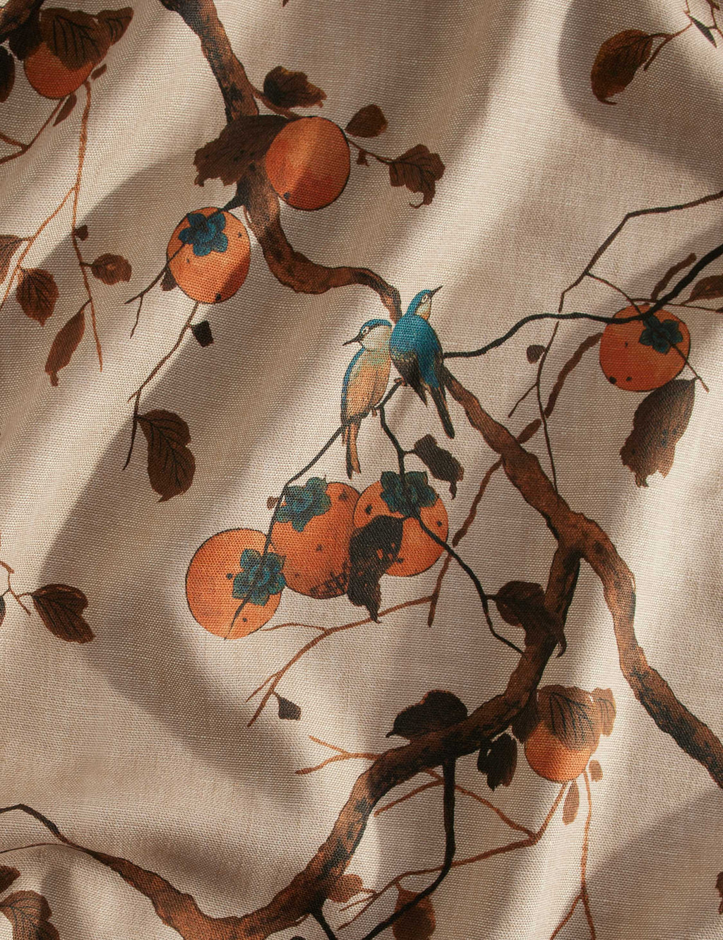 Lulu and Georgia - Persimmon Birds Flax Linen Fabric by Nathan Turner