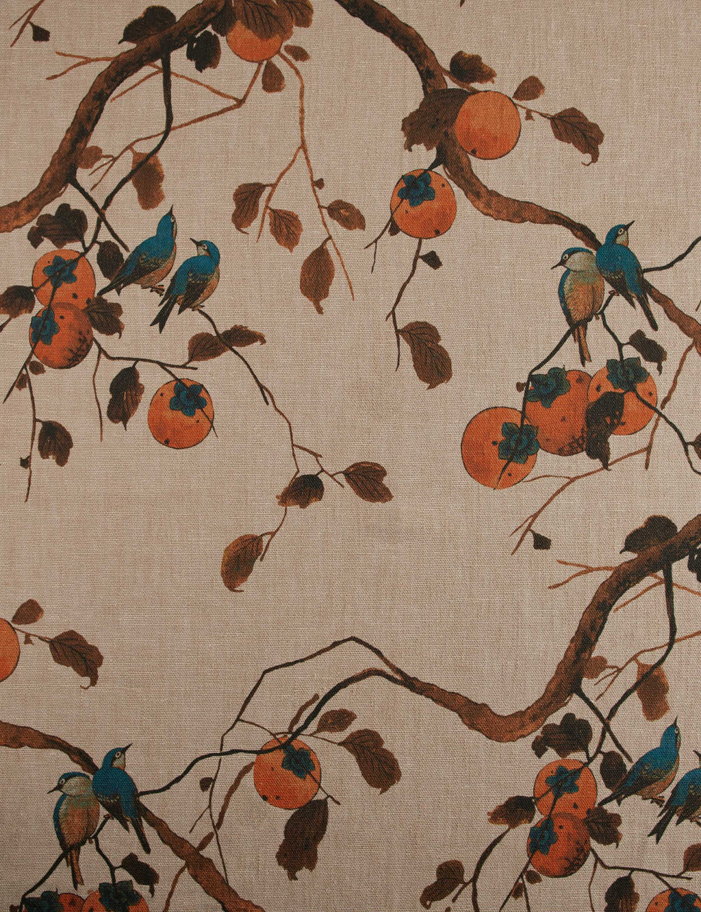 Lulu and Georgia - Persimmon Birds Flax Linen Fabric by Nathan Turner