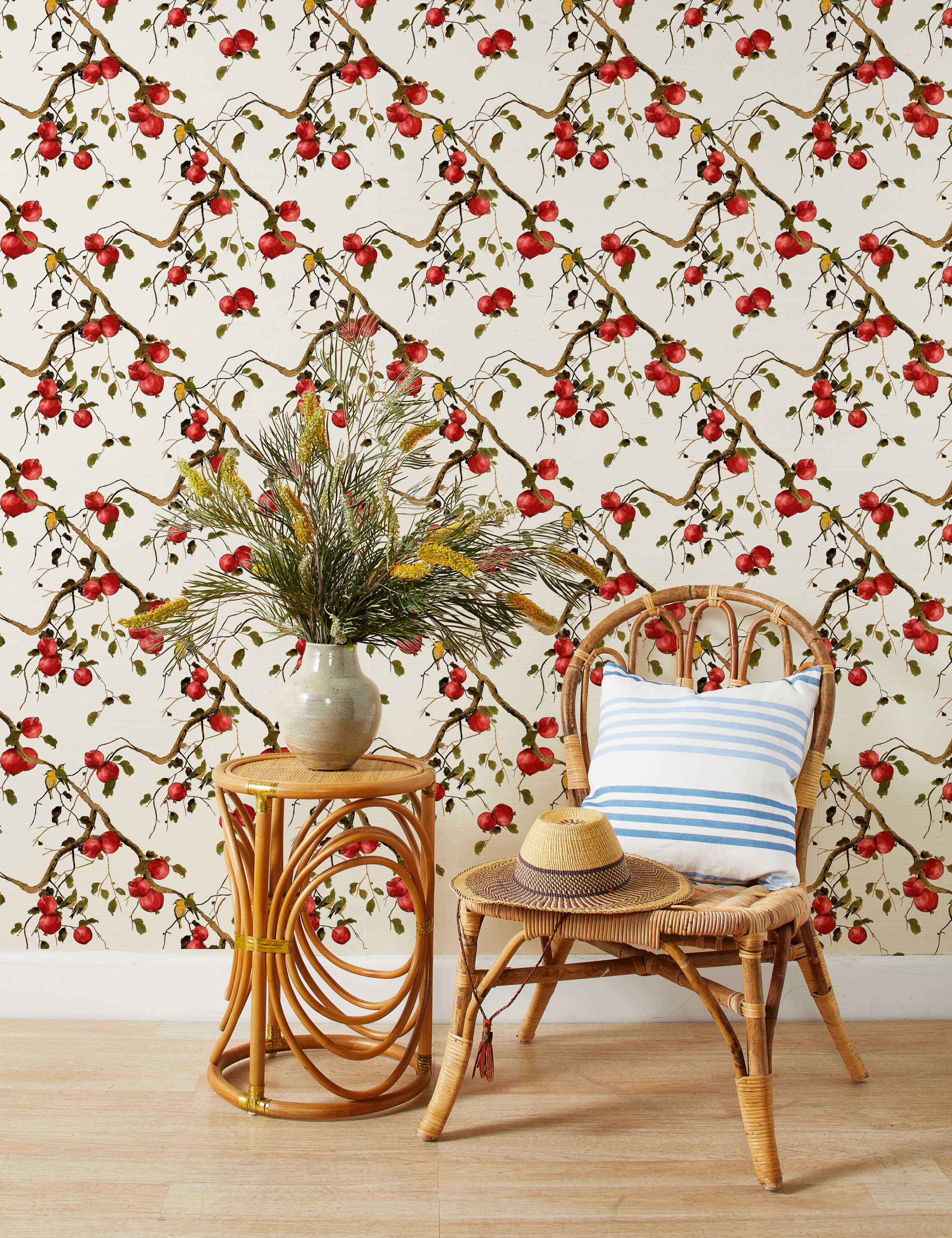 Lulu and Georgia - Pomegranate Birds Grasscloth Wallpaper by Nathan Turner
