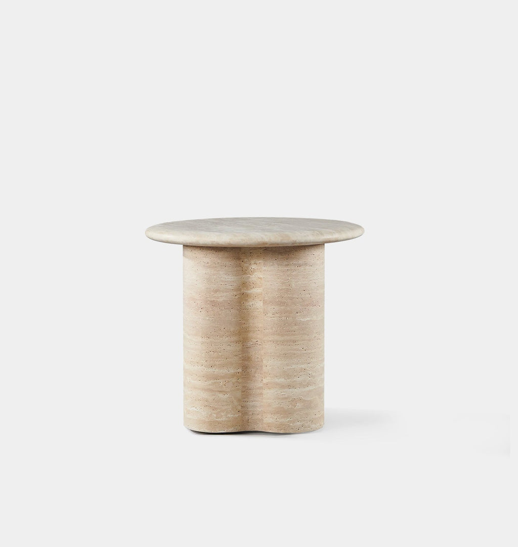 Amber Interiors - Porto Outdoor Travertine Round Side Table