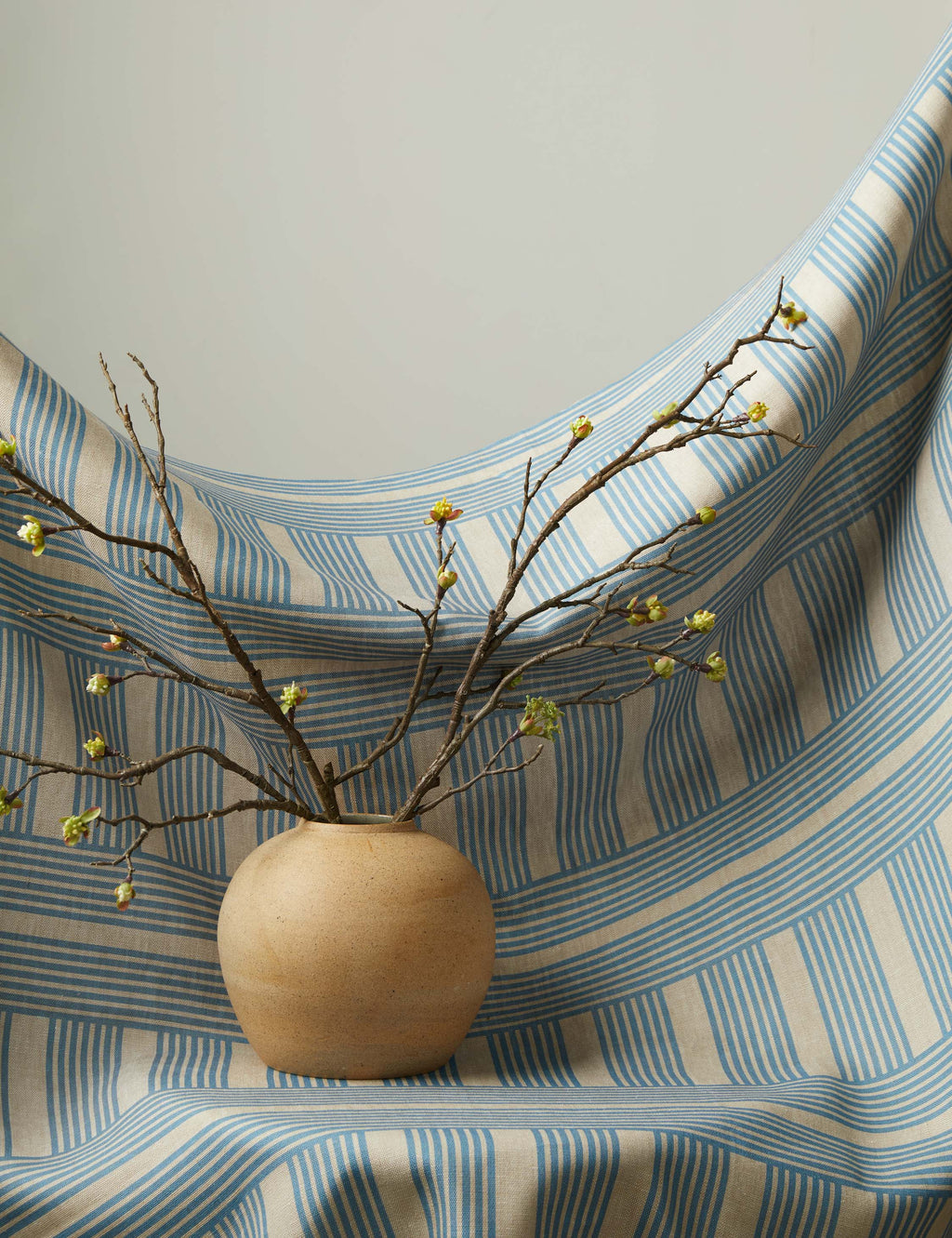 Lulu and Georgia - Roman Holiday Grid Flax Linen Fabric by Wallshoppe