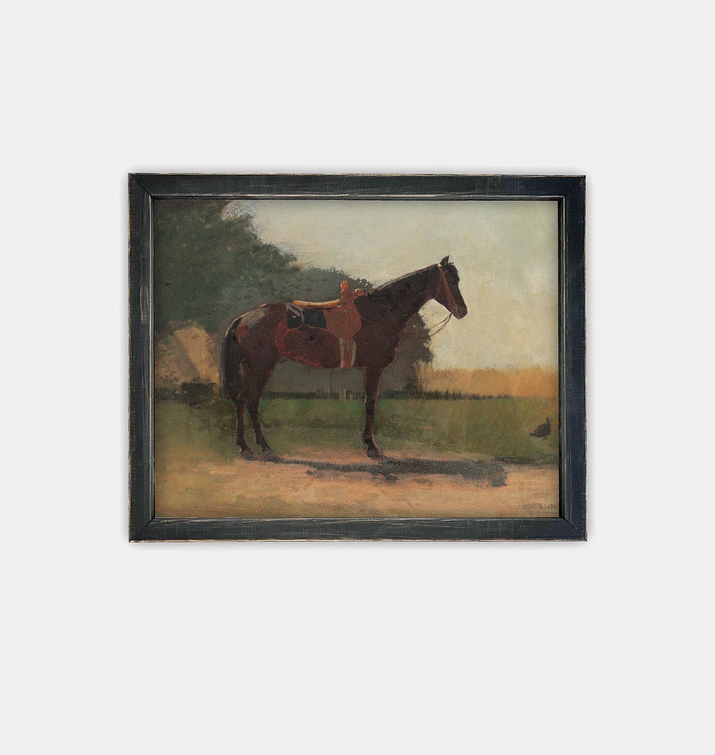 Amber Interiors - Saddle Horse in Farmyard Framed Print