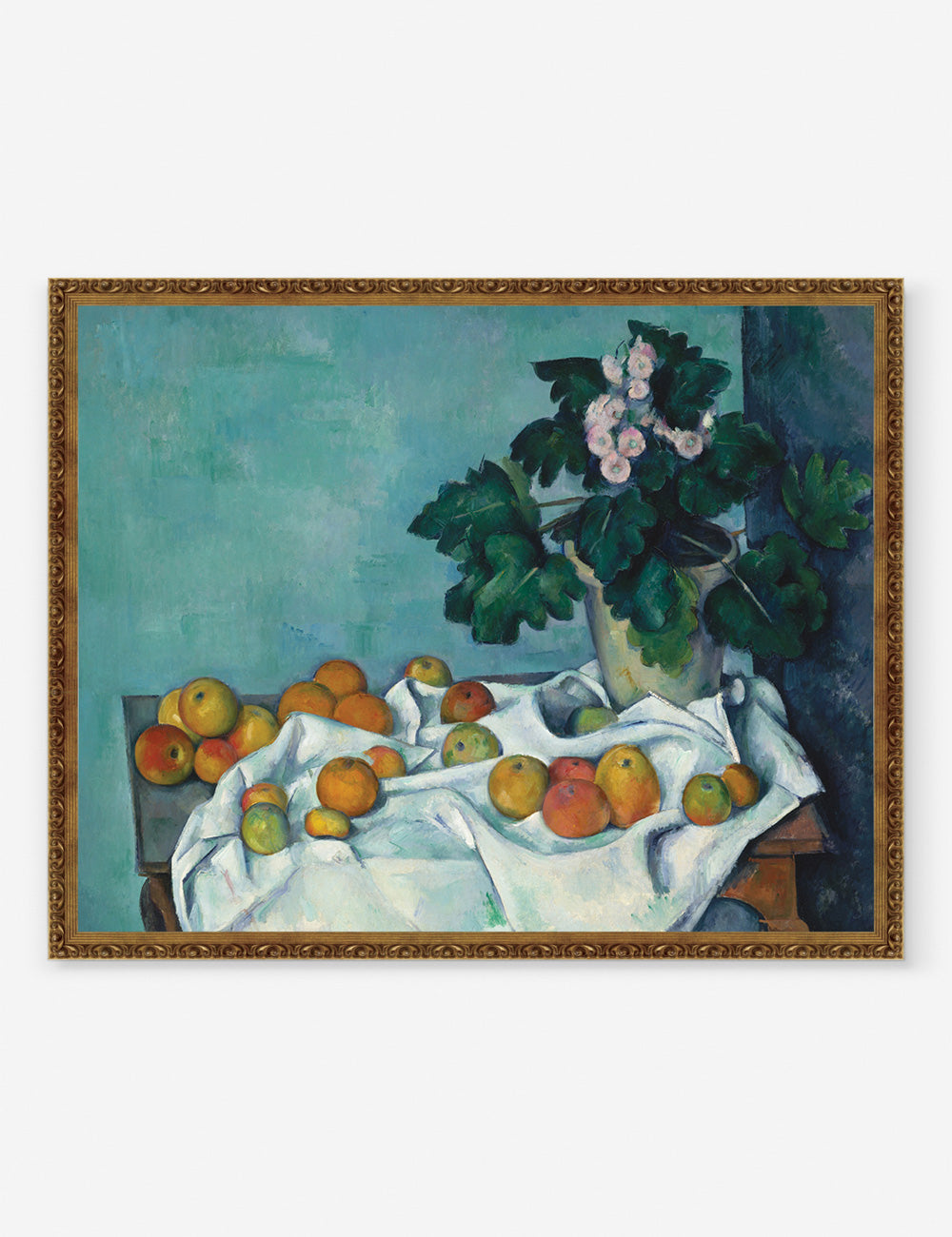 Lulu and Georgia - Still Life with Apples and a Pot of Primroses Print by Paul Cézanne