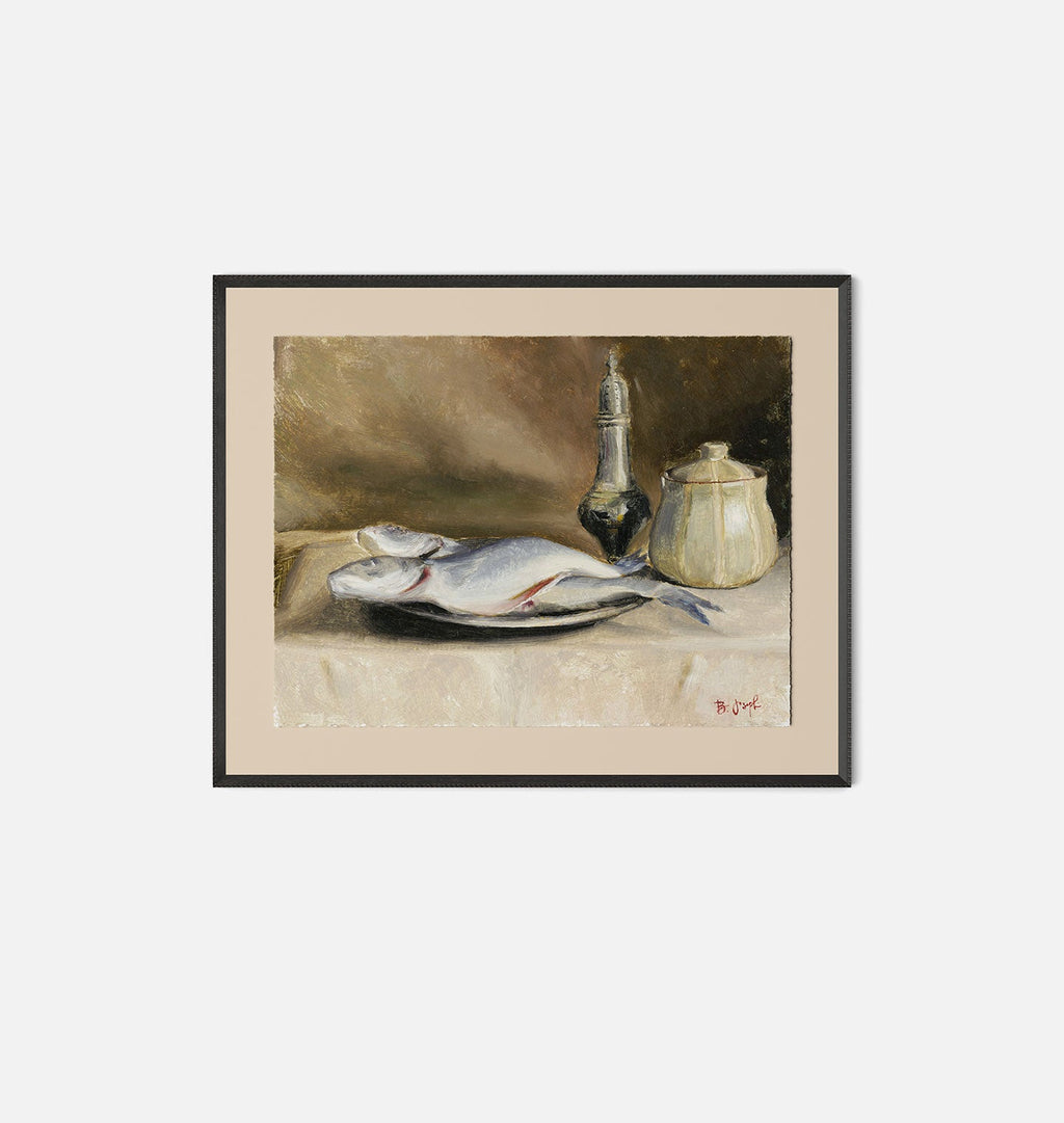 Amber Interiors - Study of Branzini and Salt Framed Print