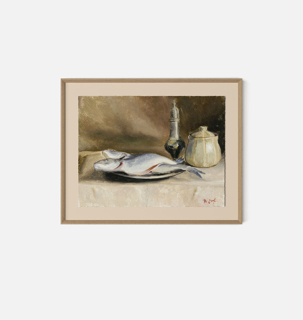 Amber Interiors - Study of Branzini and Salt Framed Print