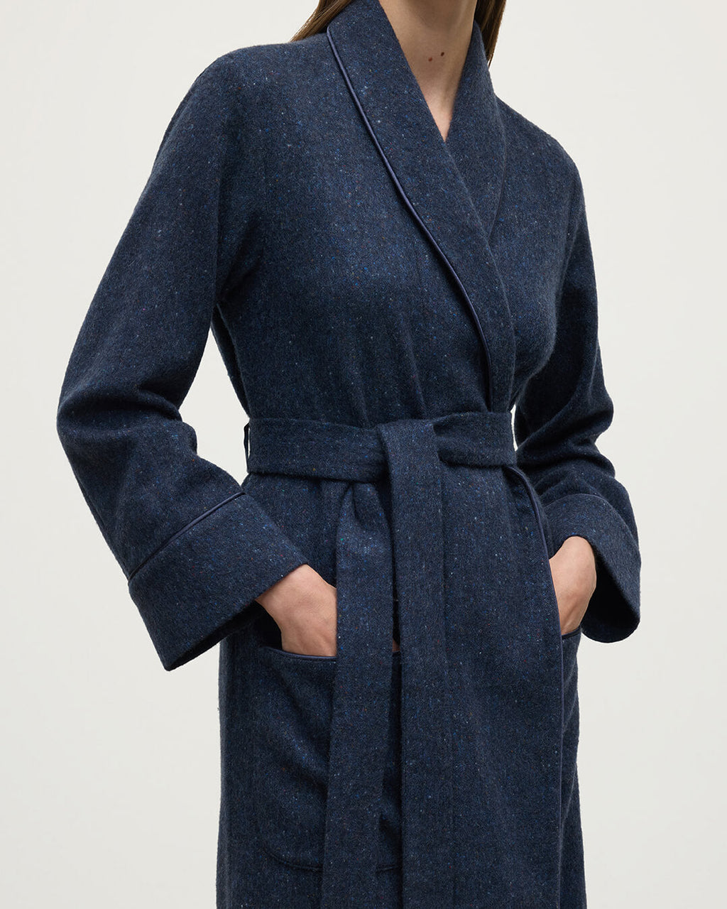 Johnstons of Elgin - Donegal Cashmere Navy Dressing Gown