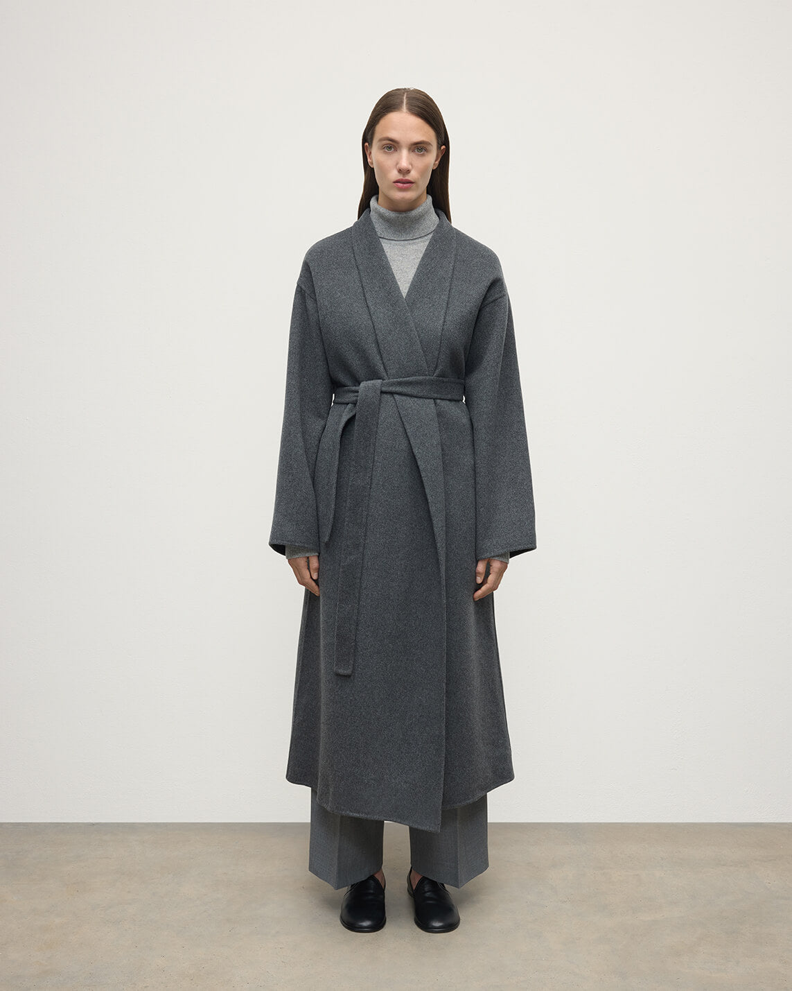 Johnstons of Elgin - Mid Grey Cashmere Wrap Coat