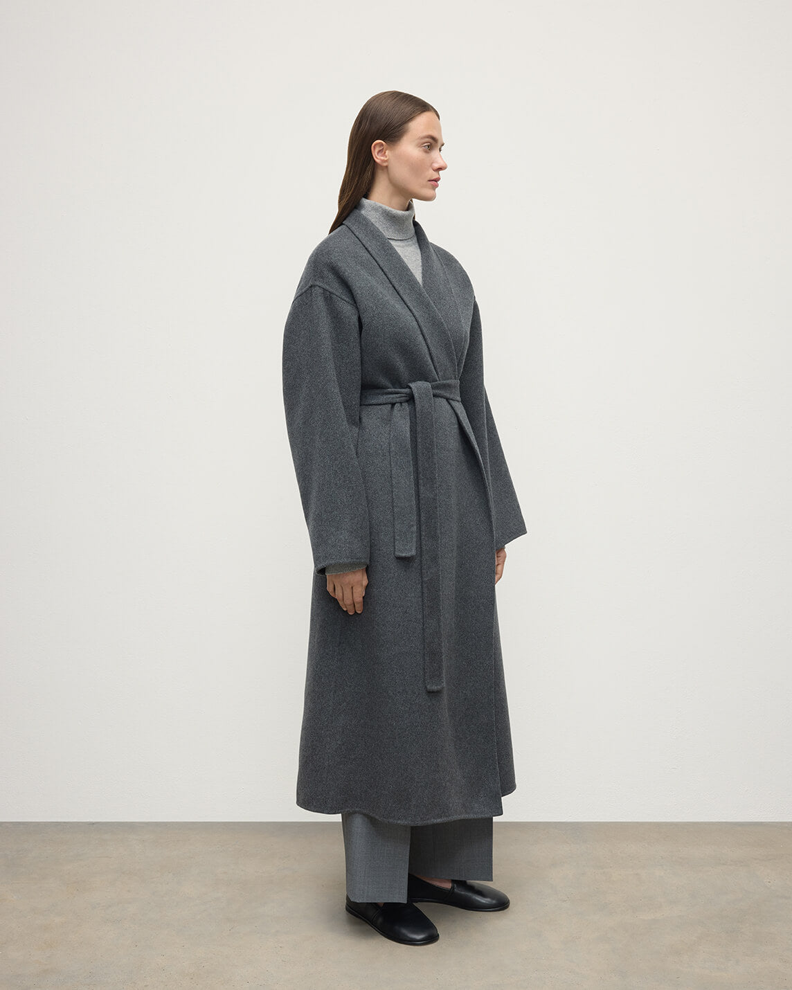 Johnstons of Elgin - Mid Grey Cashmere Wrap Coat