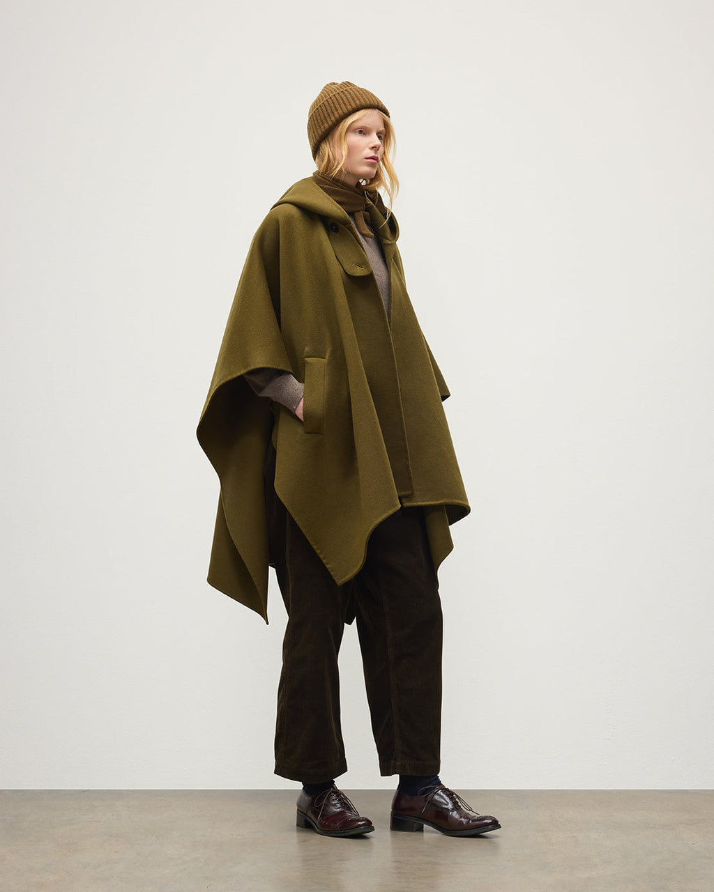 Johnstons of Elgin - Hoolie Olive Green Hooded Cashmere Cape