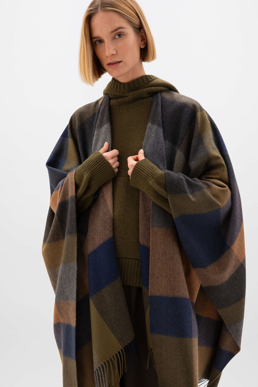 Johnstons of Elgin - Olive Green Check Cashmere Cape
