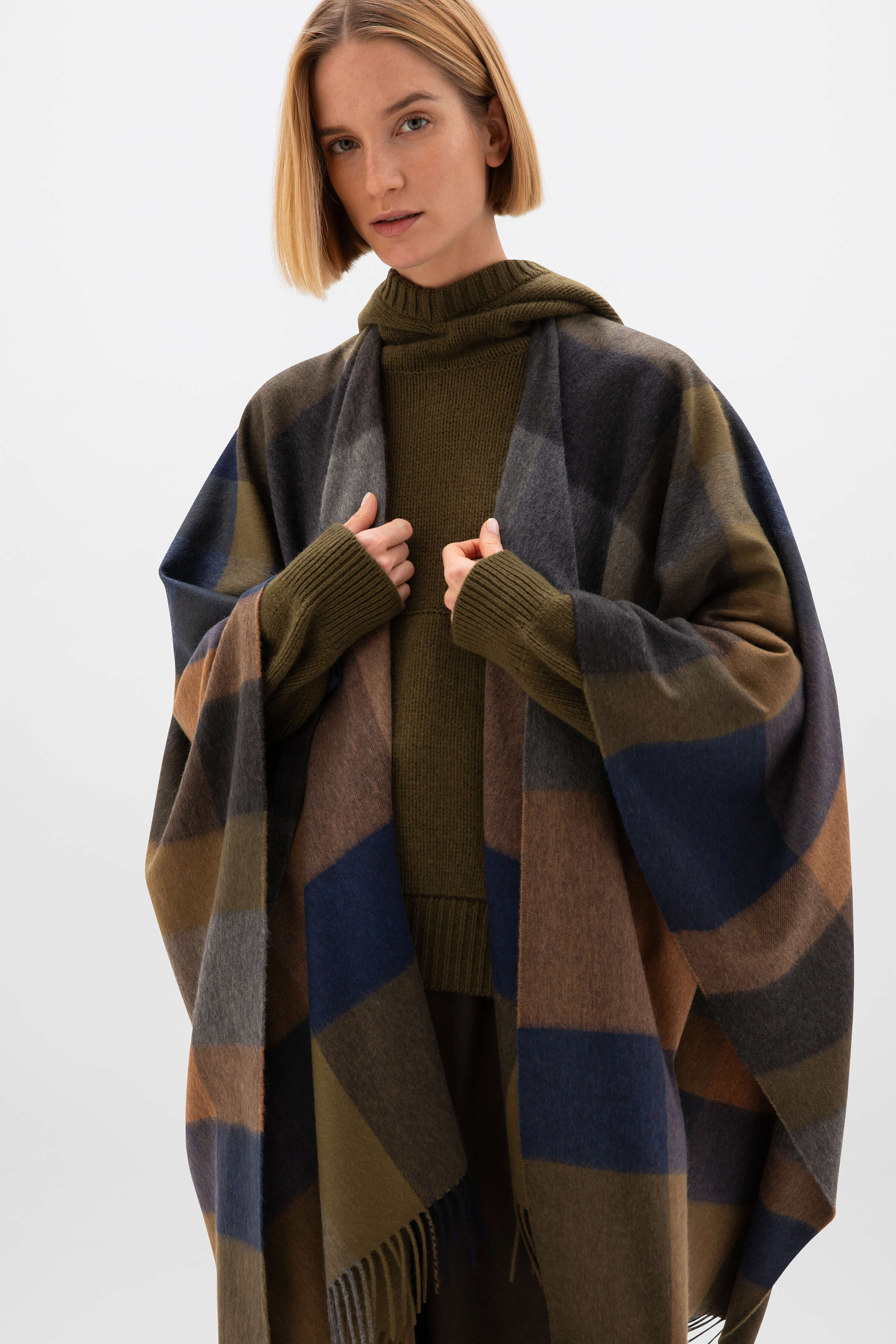 Johnstons of Elgin - Olive Green Check Cashmere Cape