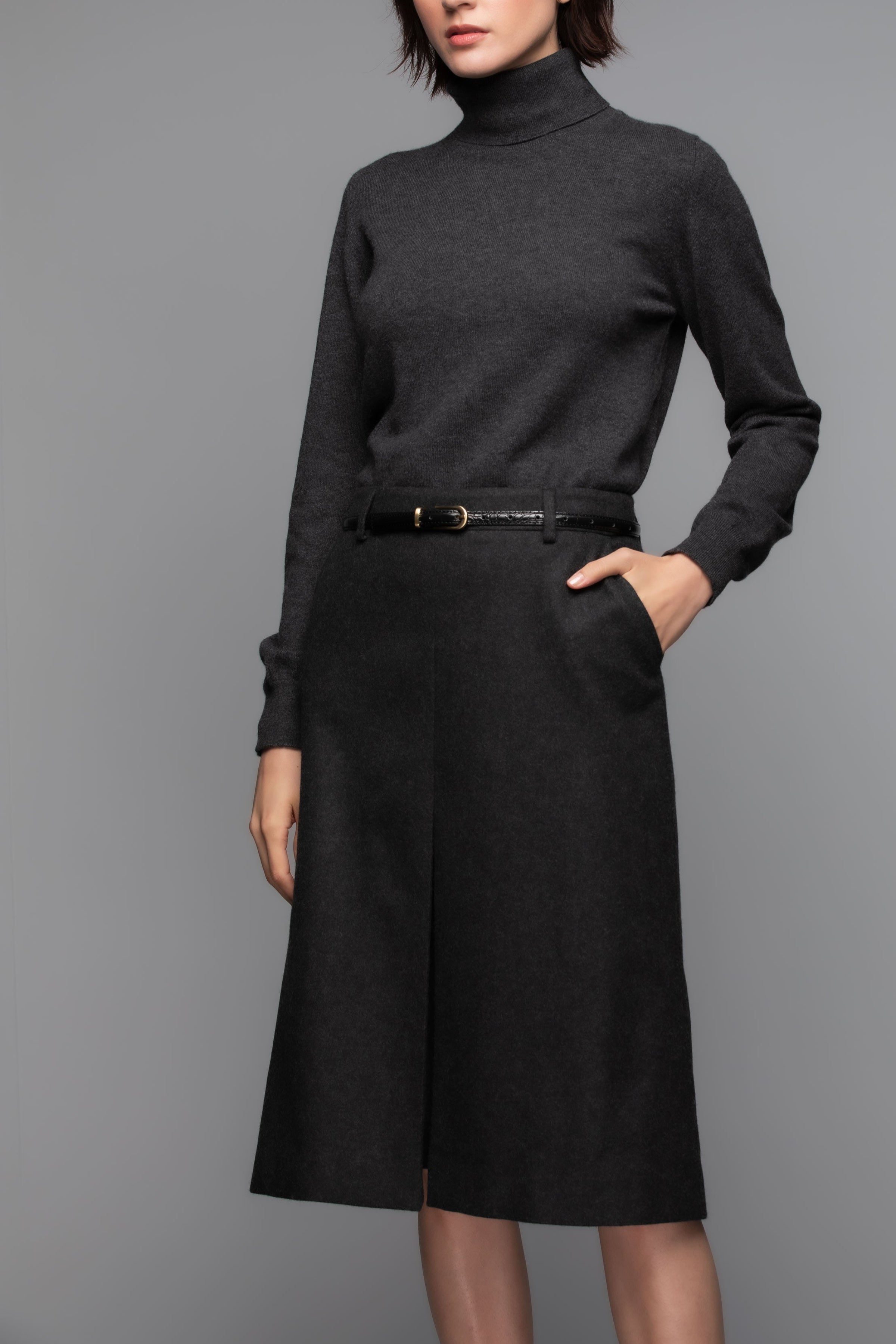 Johnstons of Elgin - Merino & Cashmere Mid Grey Box Pleat Skirt