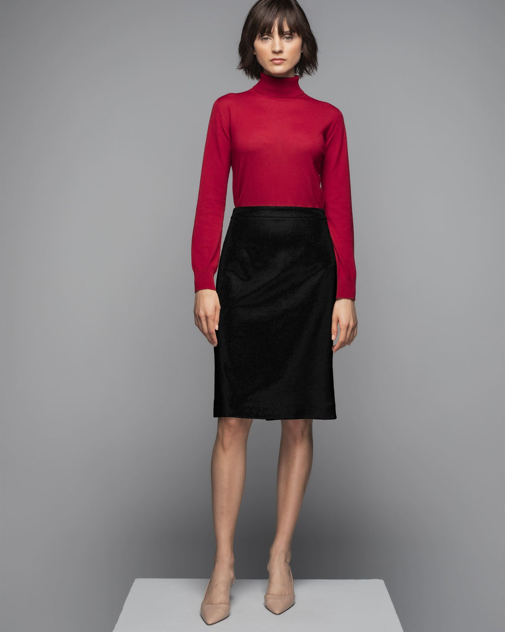 Johnstons of Elgin - Black Merino Cashmere Pencil Skirt