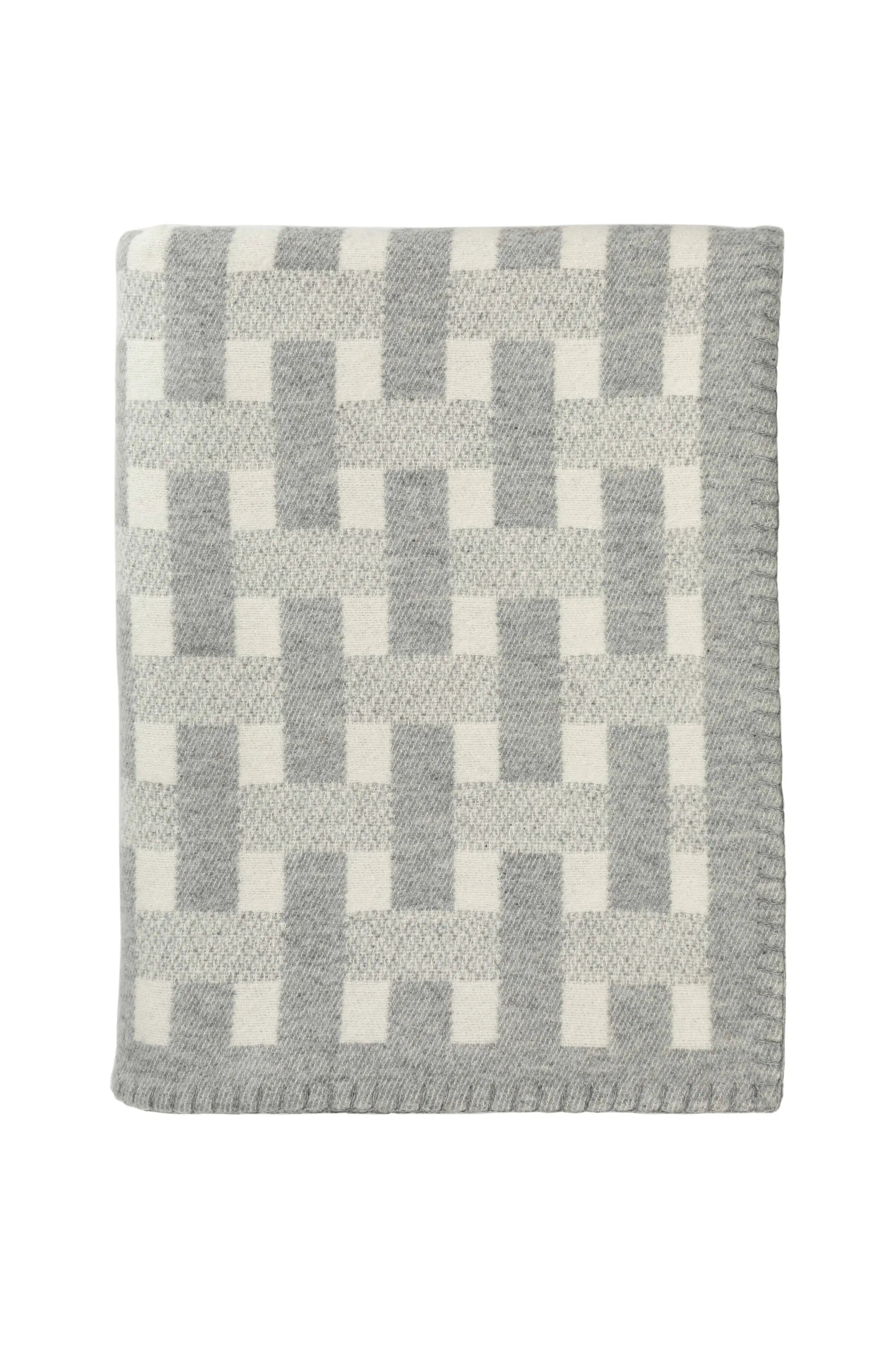 Johnstons of Elgin - Blanket Stitched Basketweave Throw in Light Grey